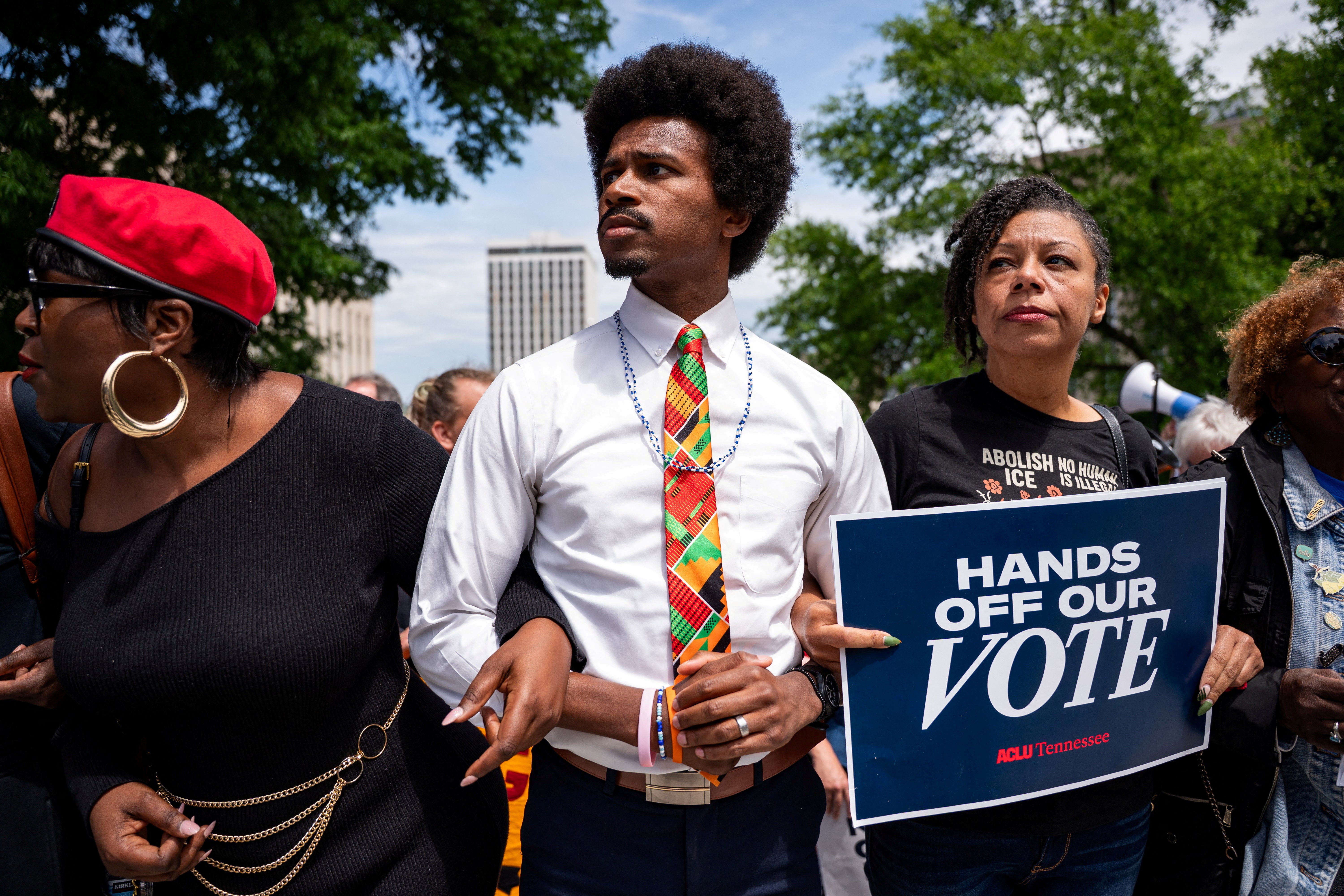 Republicans broke up the majority-Black 9th district in Tennessee. State House Rep. Justin Pearson, a candidate for the seat, protested the efforts in Tennessee.