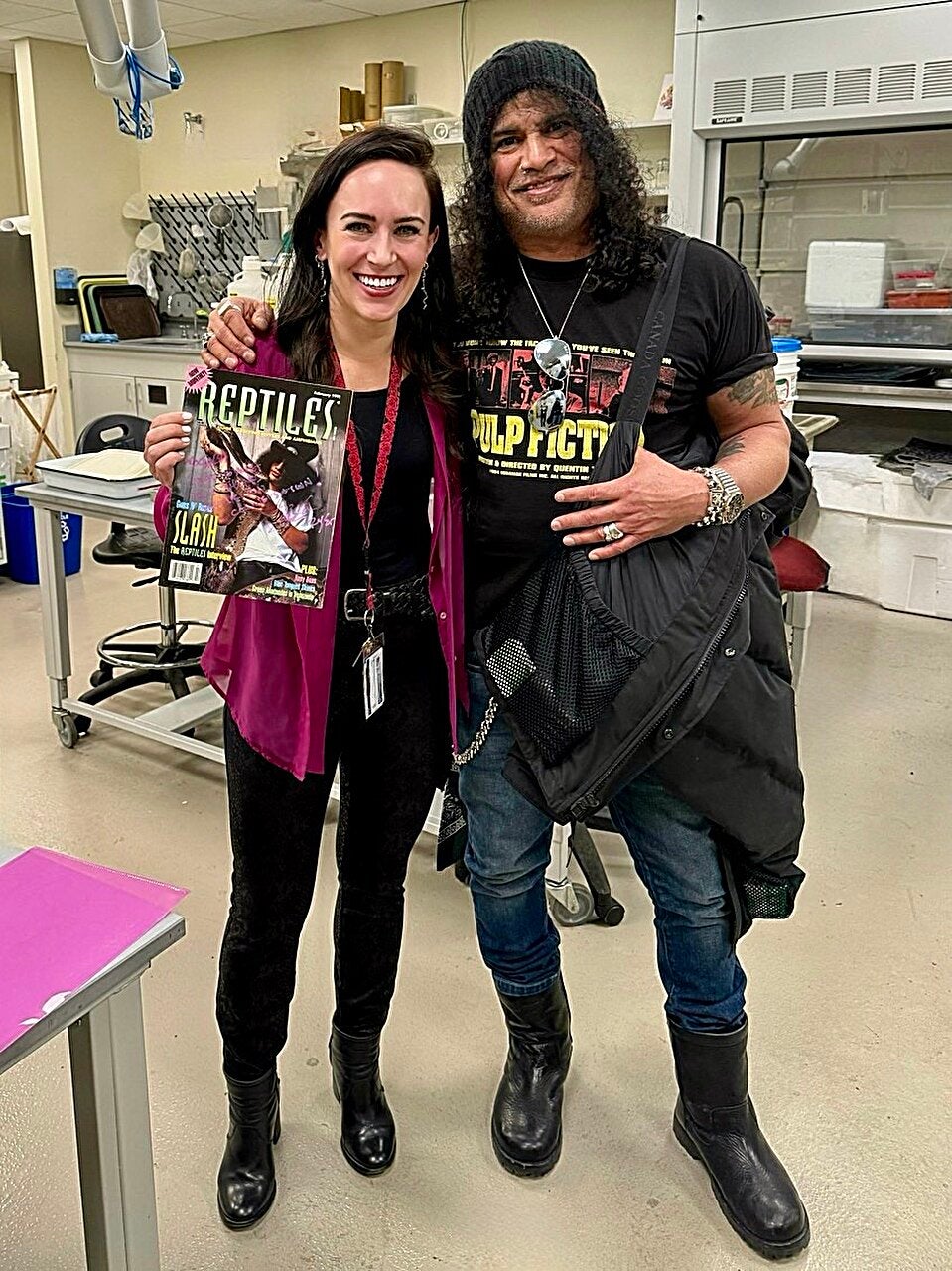 Slash and Sara Ruane, the paper's senior author, at the Field Museum, with Sara's copy of Reptiles Magazine featuring Slash on the cover