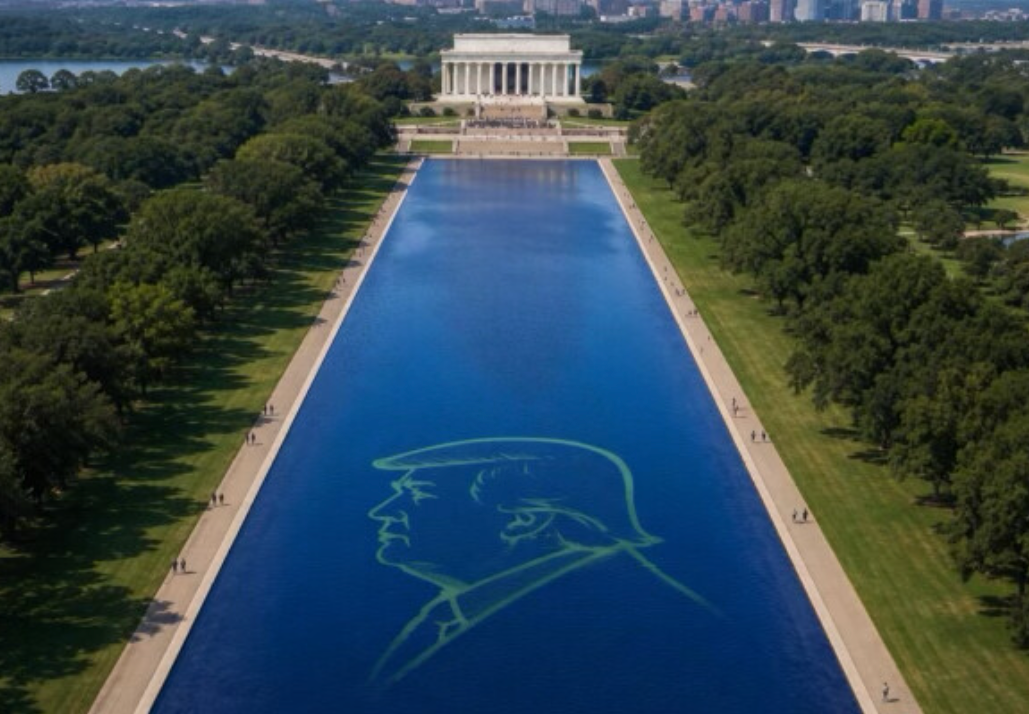 President Trump posted an AI-generated image of a silhouette of his profile imprinted upon the surface of the Lincoln Memorial Reflecting Pool