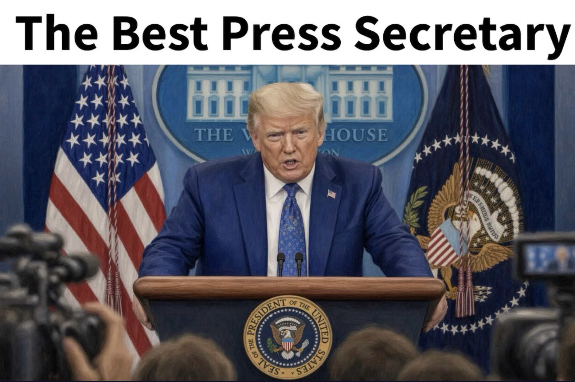 President Trump also posted an AI-generated image of himself addressing press at the White House