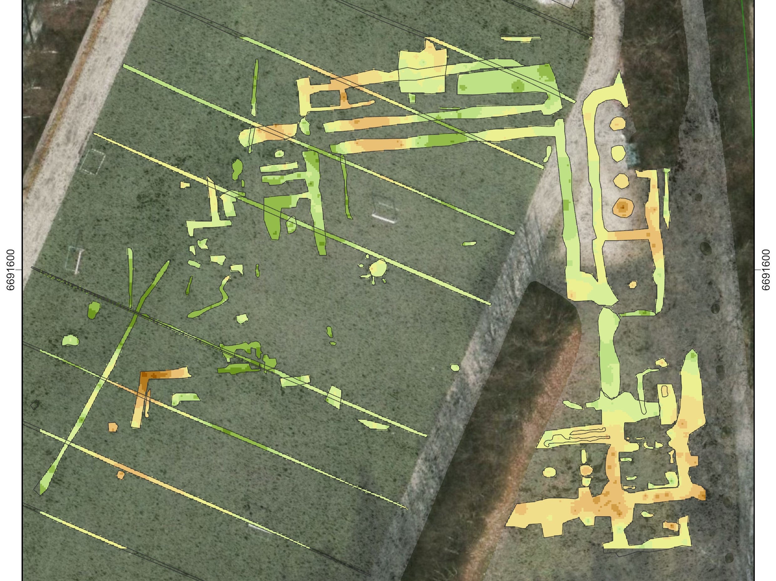 An interpretation of the data provided by the ground-penetrating radar scans, showing an impression of the preserved masonry