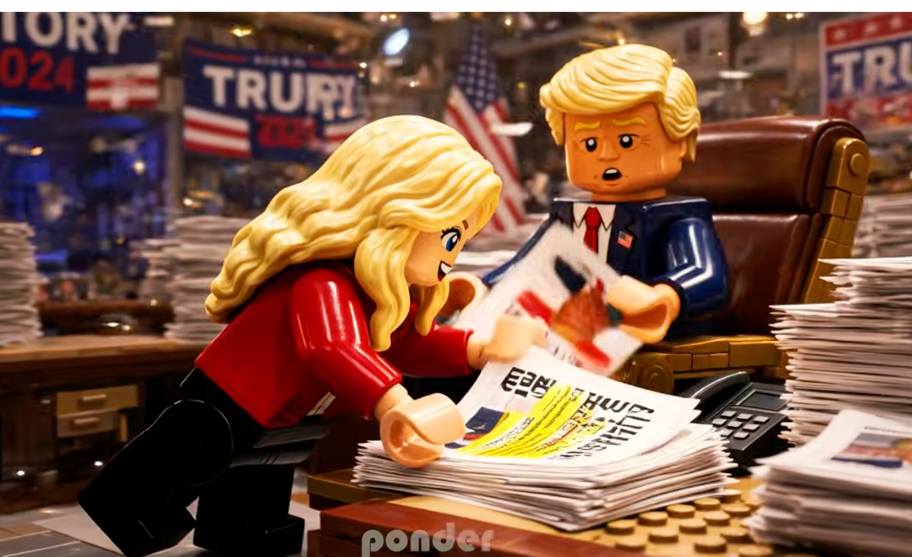 White House aide Natalie Harp is depicted with President Donald Trump in new Lego-style music video, created with artificial intelligence