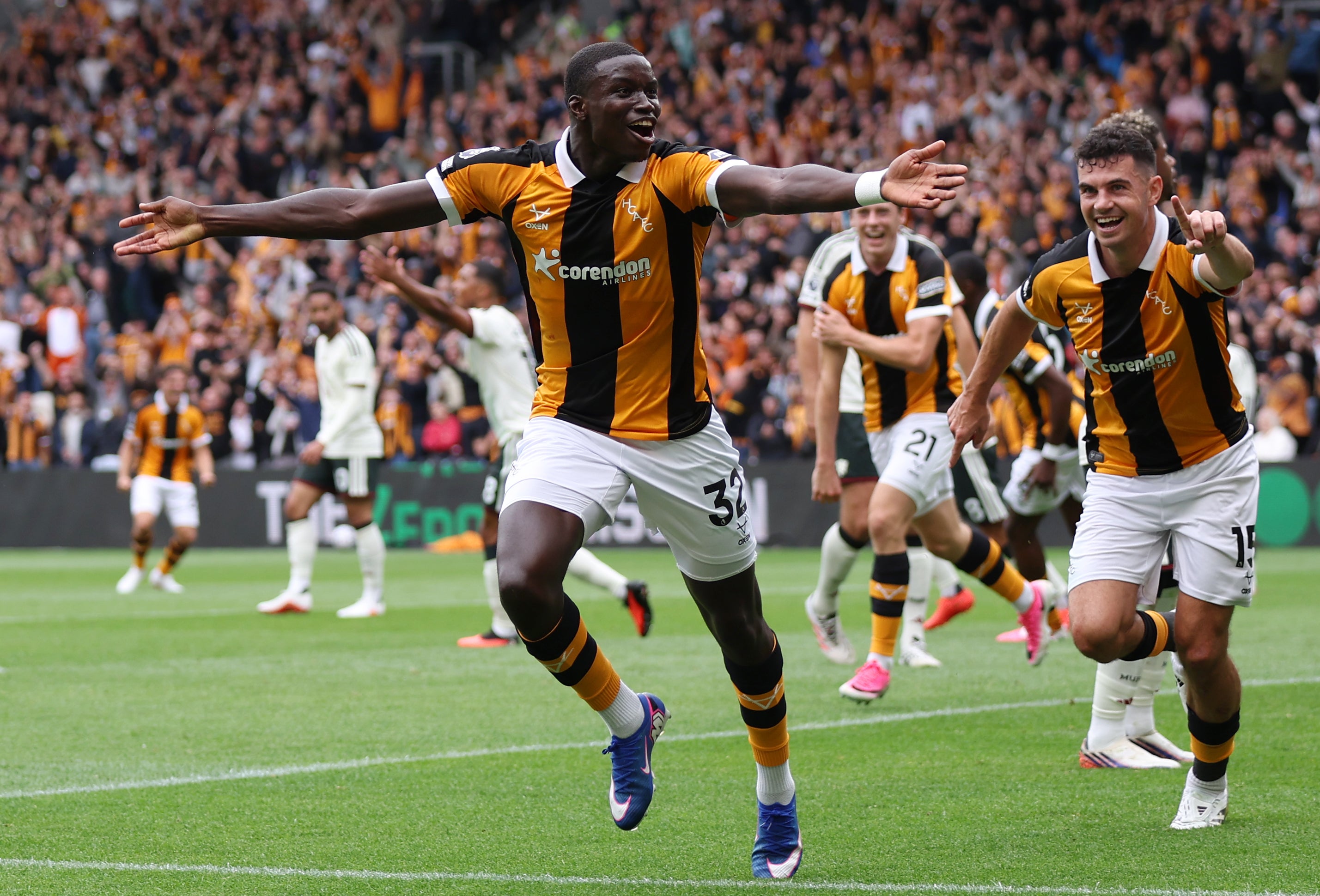 Nobel Mendy of Hull City celebrates scoring