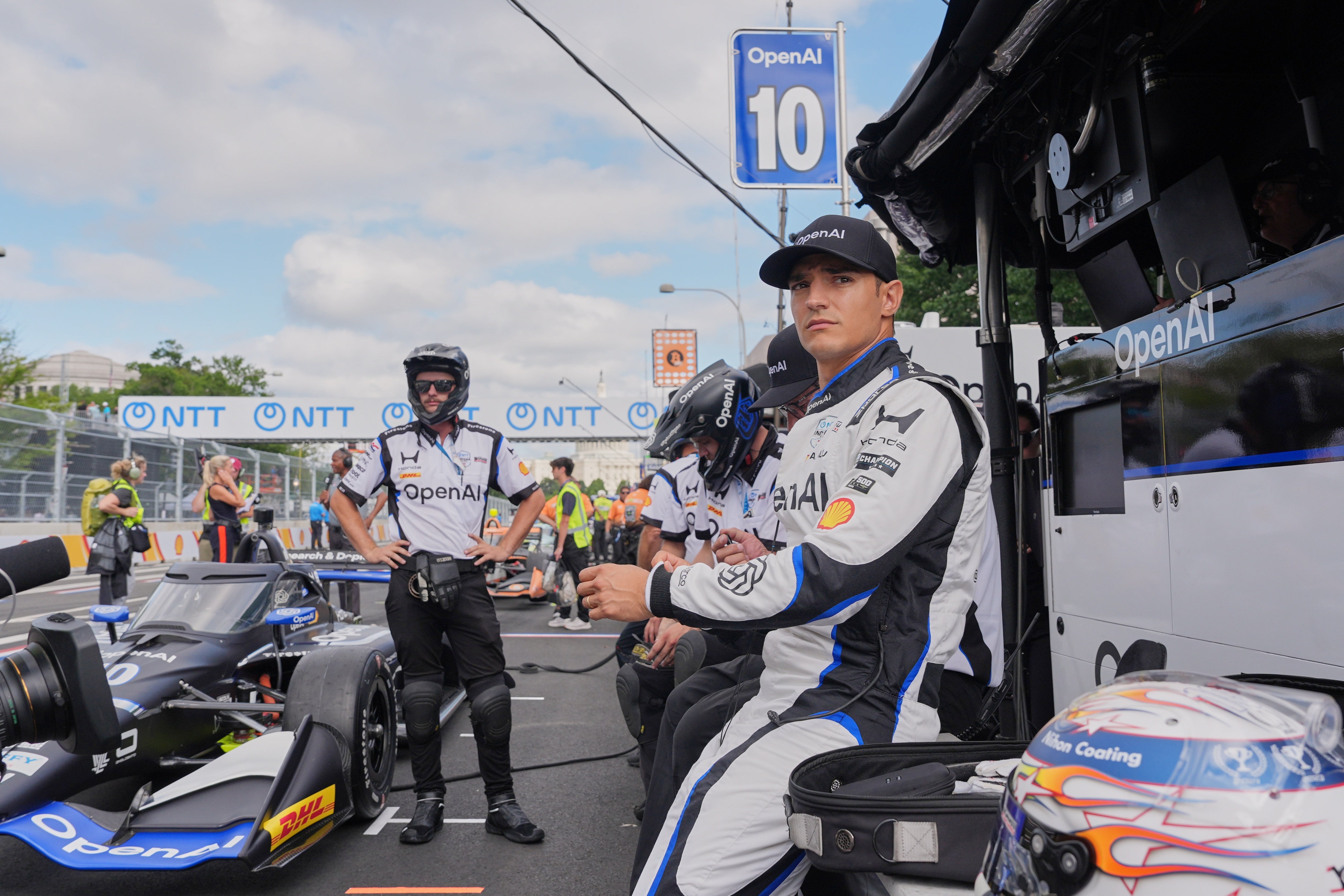Race car driver Alex Palou is seen before a qualifying race