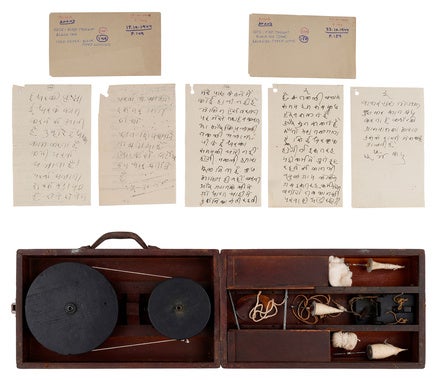 Gandhi’s peti charkha, a portable box spinning wheel, along with two letters about the spiritual discipline of spinning, sold for Rs 10.2m