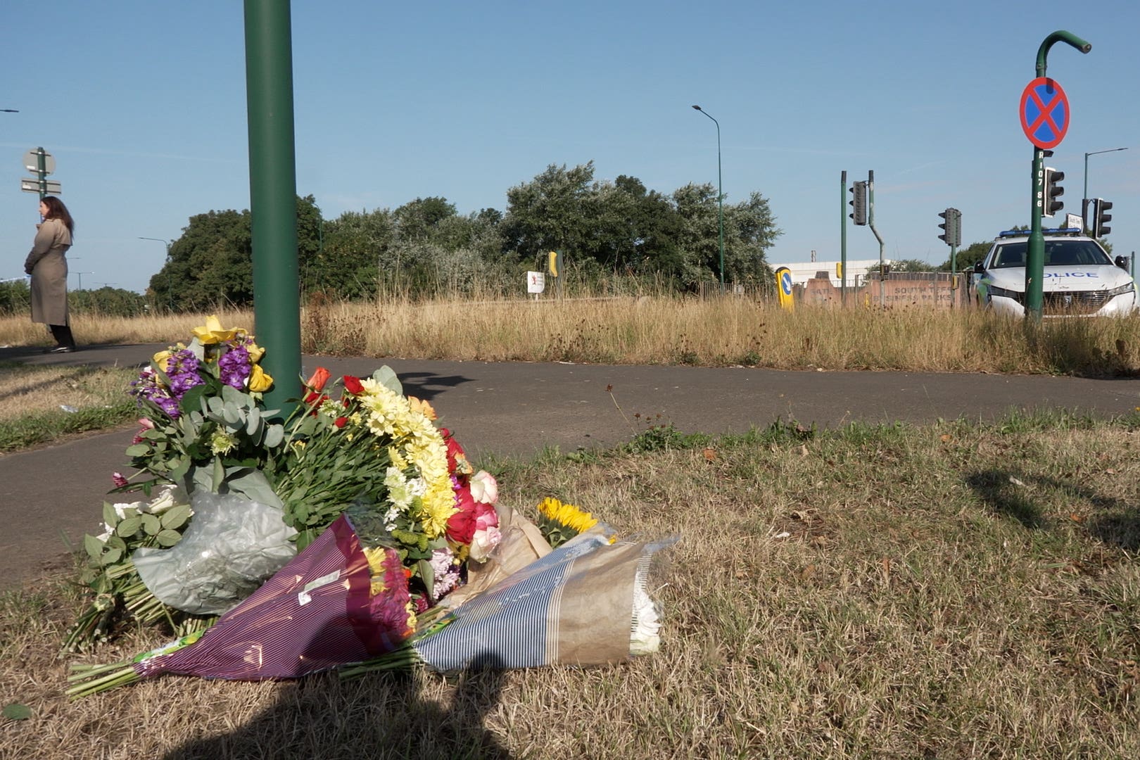 Flowers left near to the scene on the A66 in South Bank, near Middlesbrough
