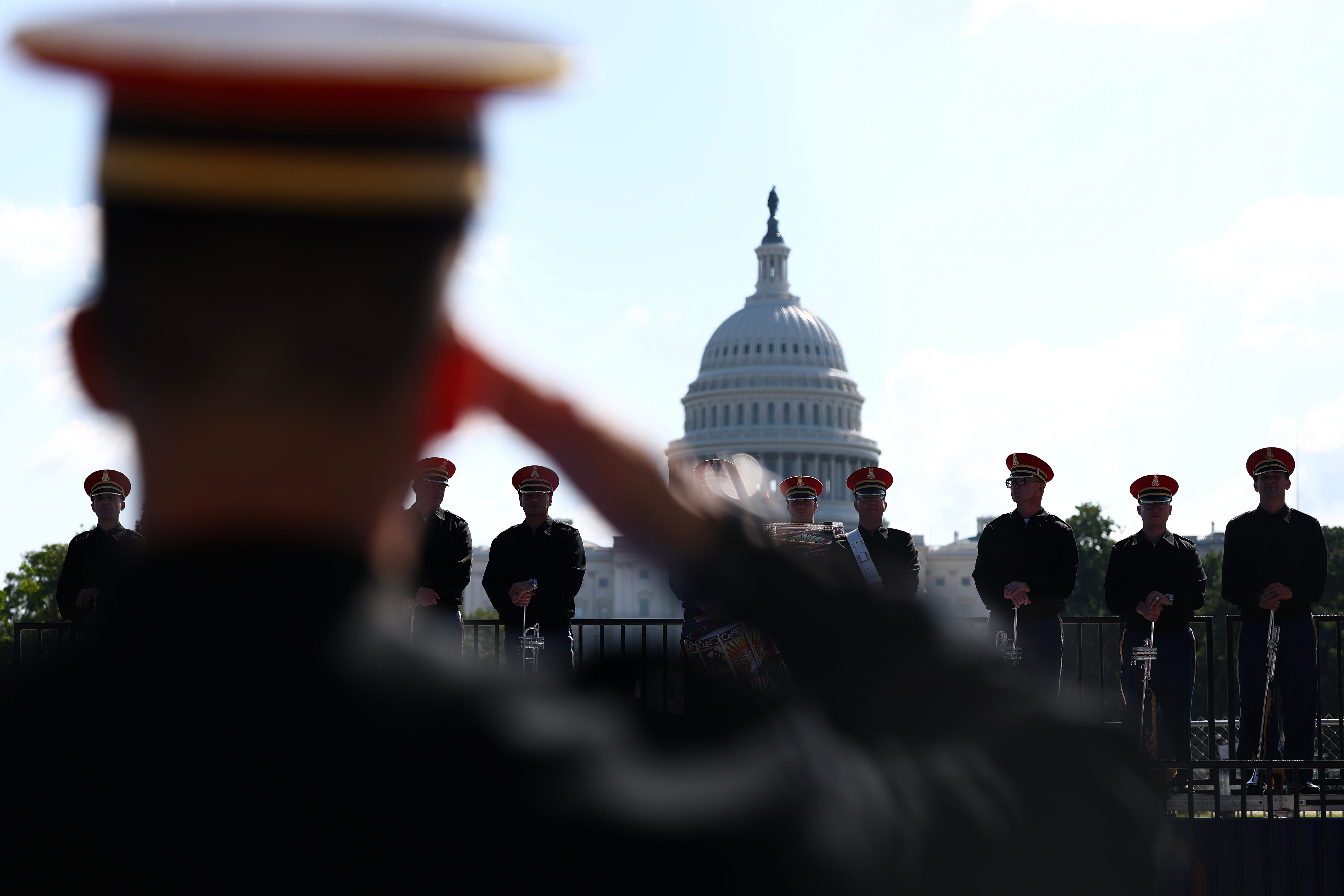 United States Marines seen before the start of the Grand Prix event (Getty)