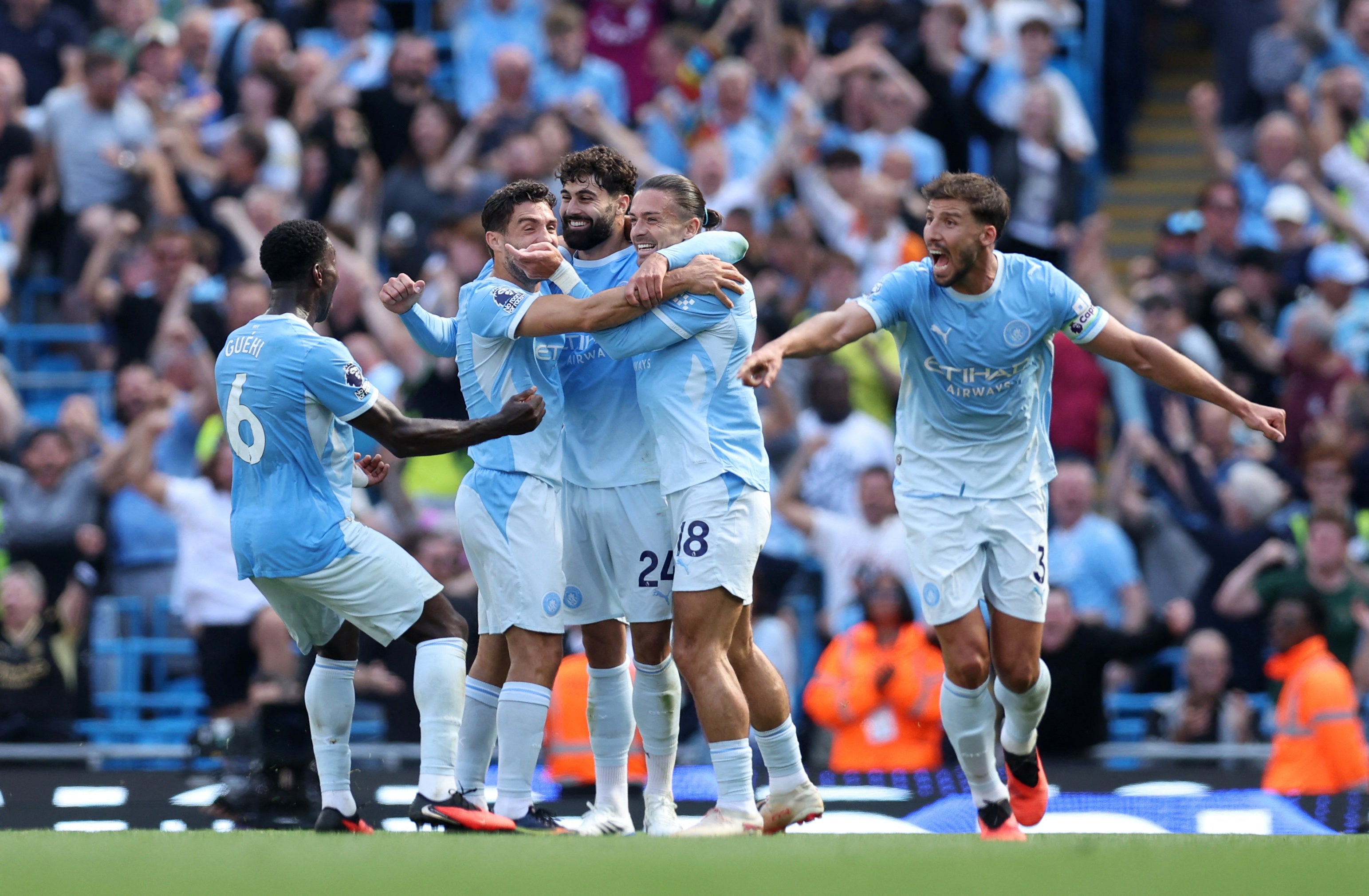 Manchester City's Josko Gvardiol celebrates scoring their second goal with teammates