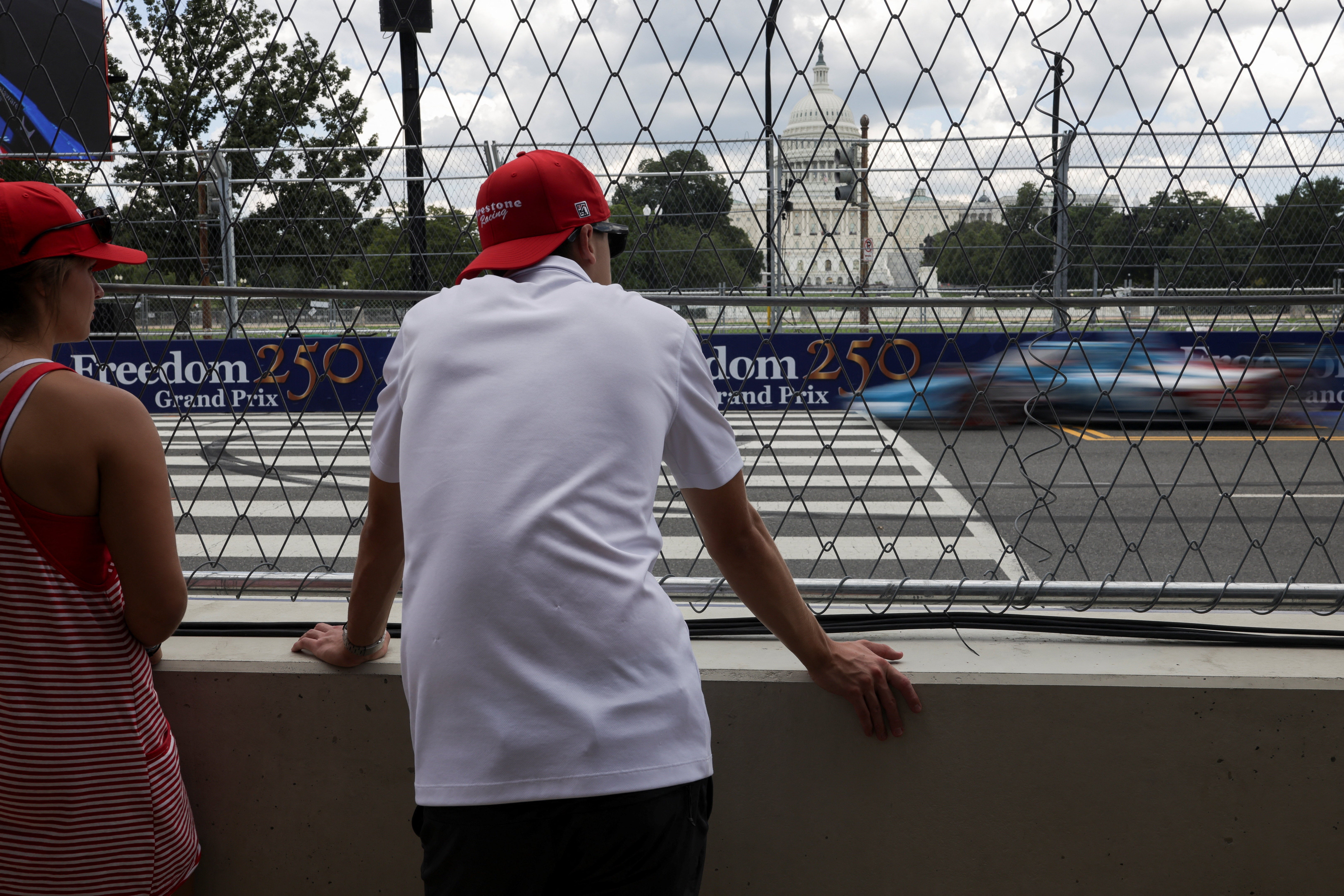 Spectators watch the Freedom 250 IndyCar race in Washington, D.C.