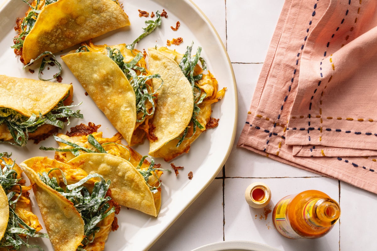 How to make crispy Buffalo chicken tacos with collard slaw and a protein-packed ranch dressing