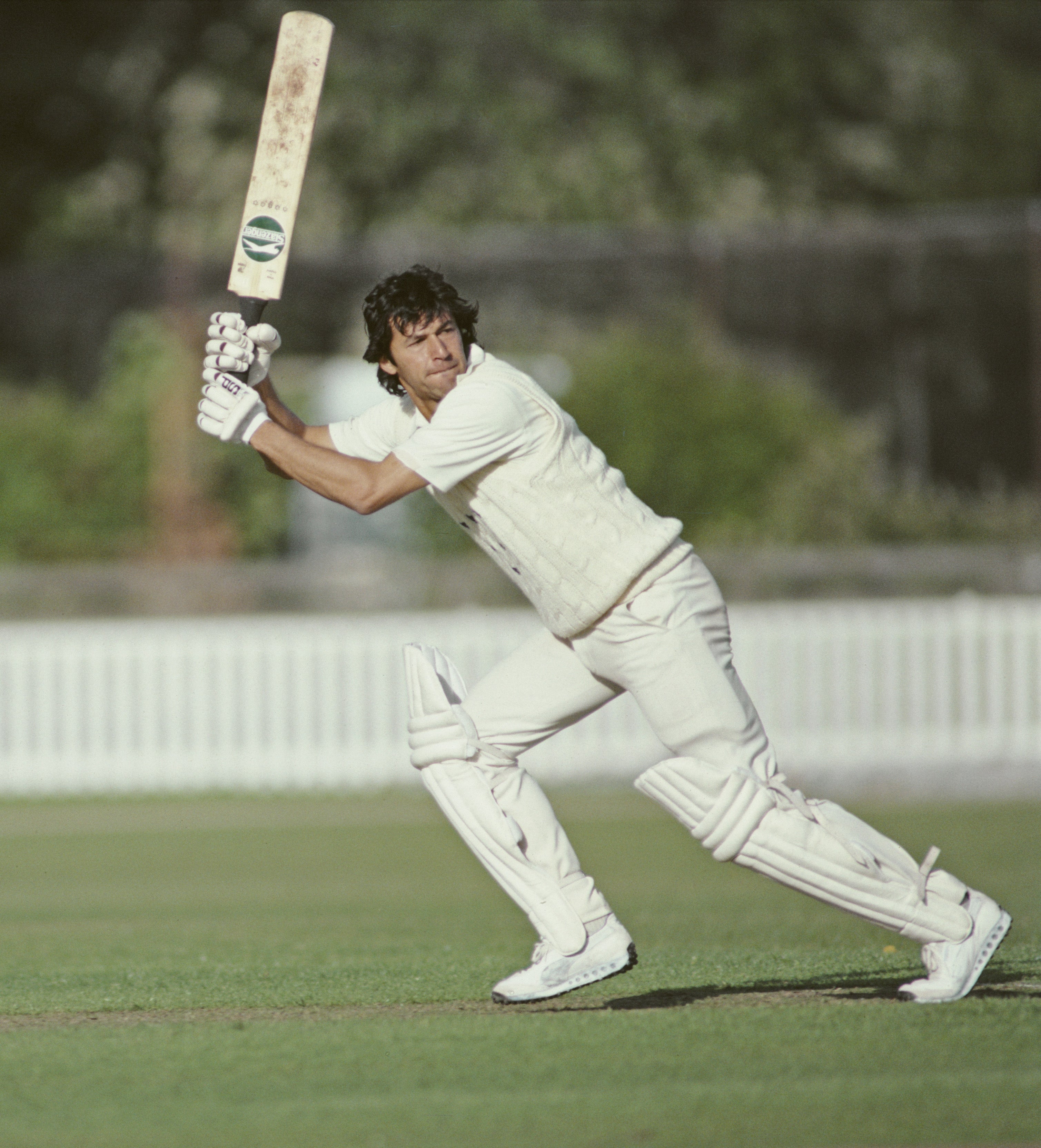 Sussex batsman Imran Khan picks up some runs using a Slazenger bat during a match against Worcestershire in 1981