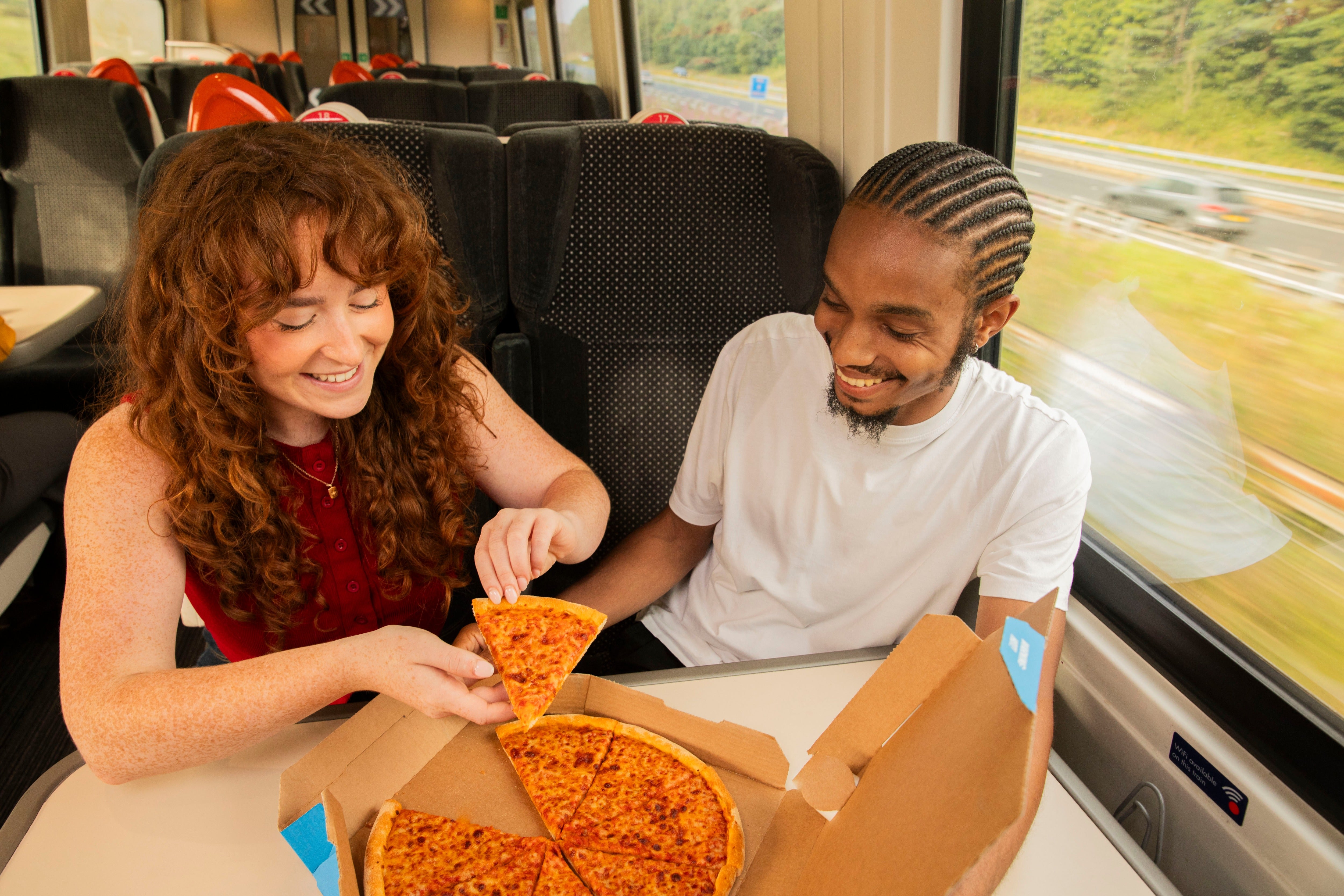 Passengers can pick between Cheese and Tomato, Peperoni Passion, Vegi Supreme and Plant-Based Margheri-tastic for their delivery
