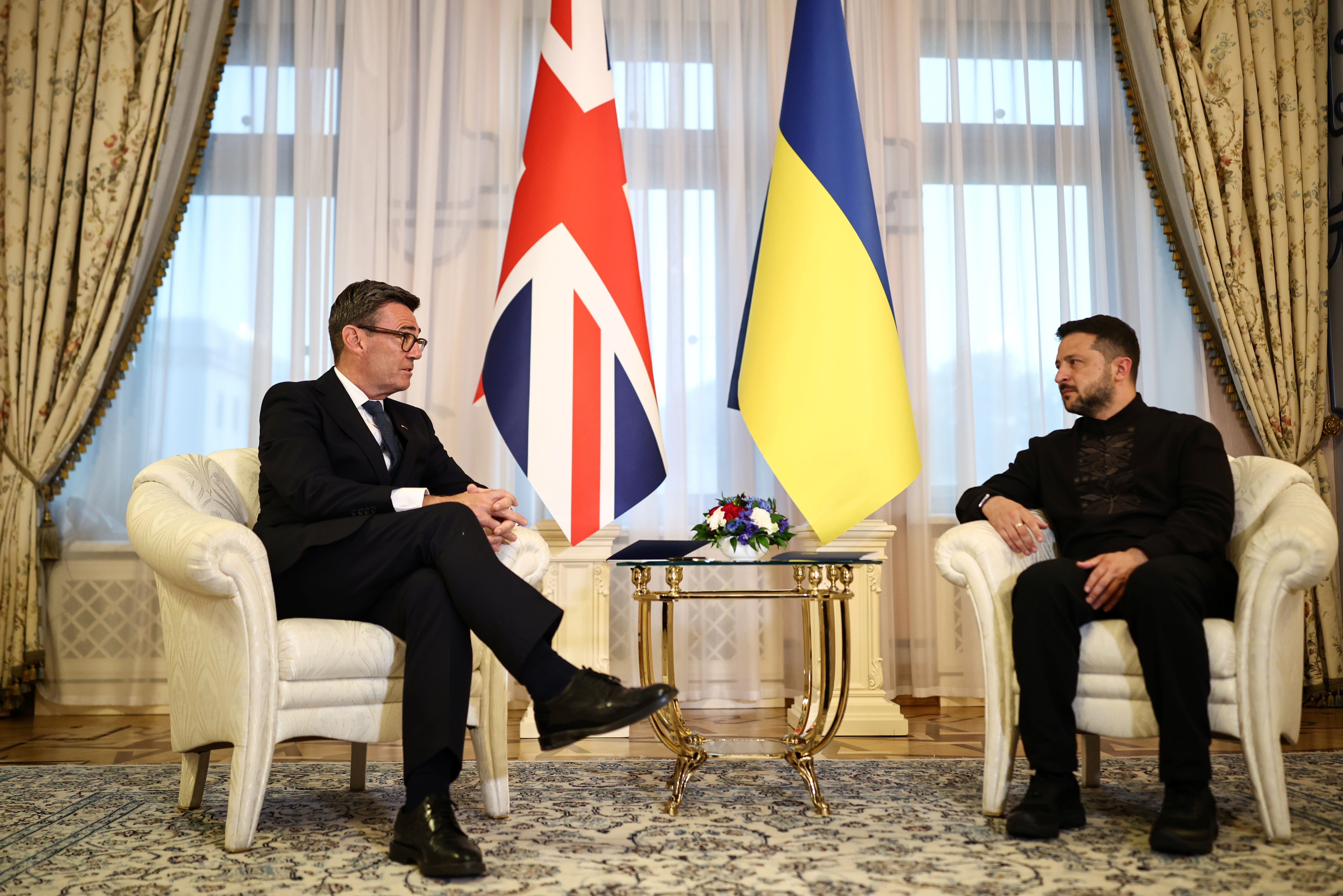 Ukraine’s President Volodymyr Zelensky (right) with Prime Minister Andy Burnham (left) in Kyiv (Henry Nicholls/PA) (PA Wire)