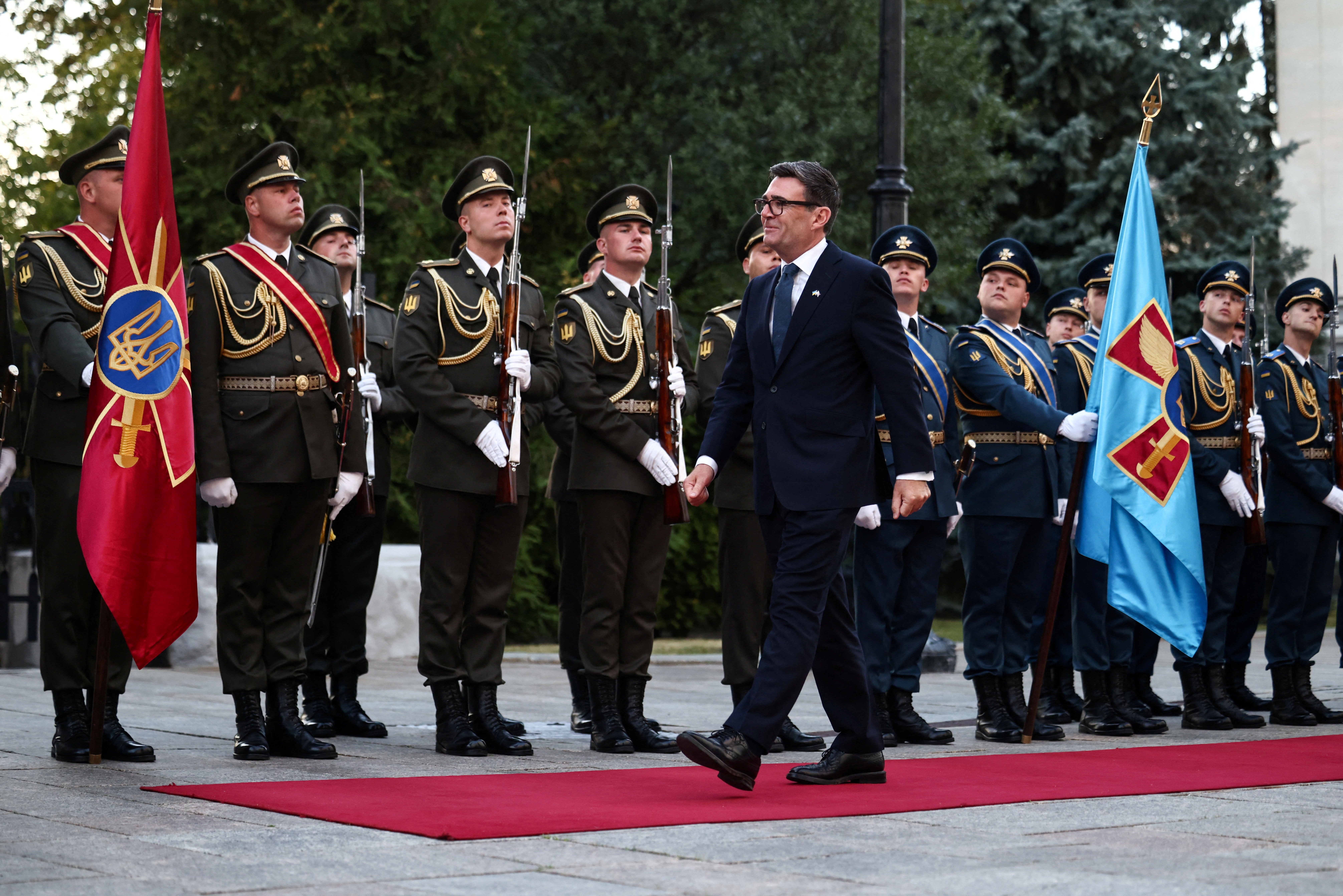 British Prime Minister Andy Burnham arrives to meet Ukraine's President Volodymyr Zelenskiy ahead of their bilateral meeting at Horodetskyi House in Kyiv, Ukraine, August 24, 2026