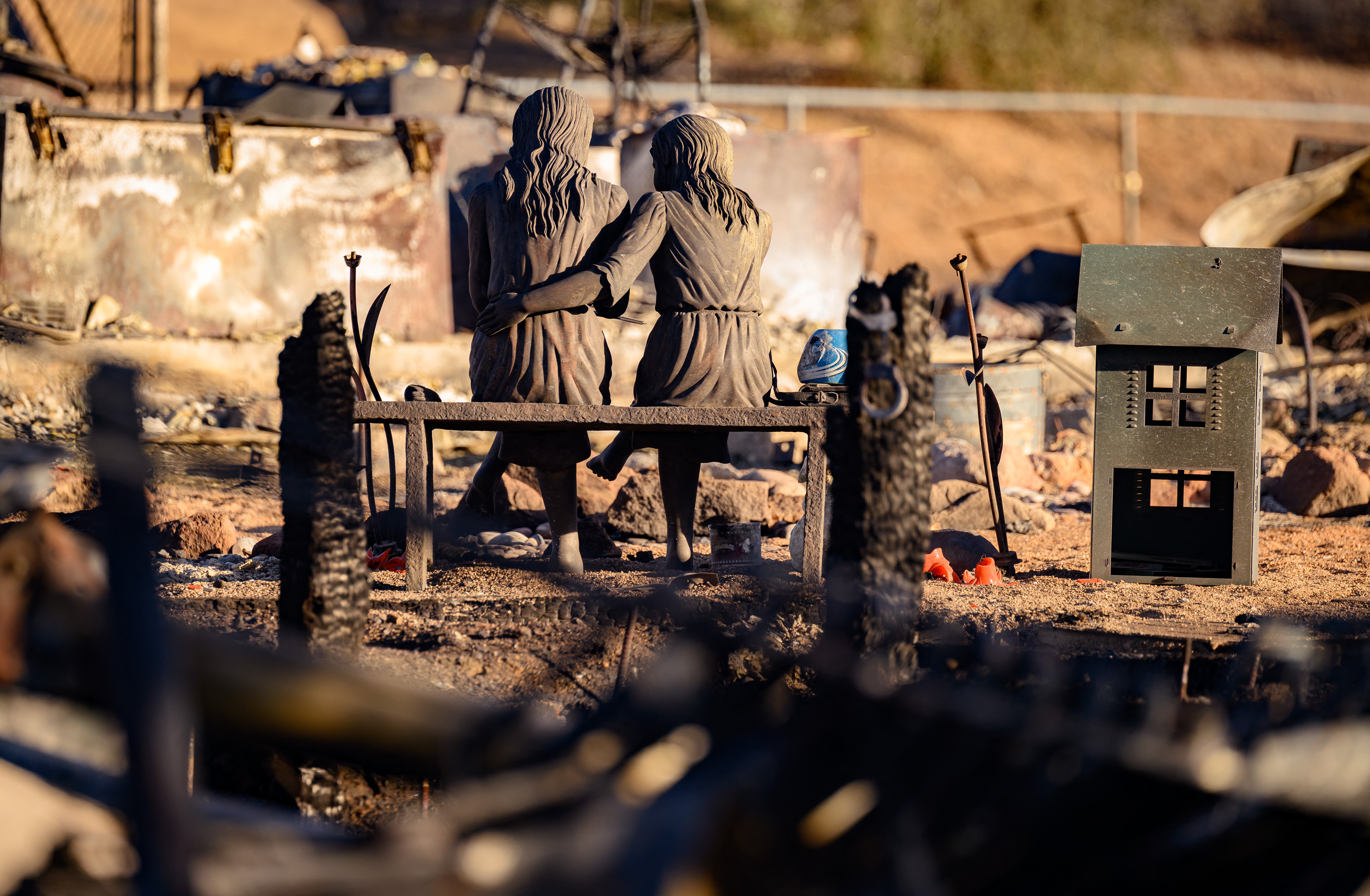 A statue is left amid the remains of a home burned by the Hawk Fire (AFP/Getty)