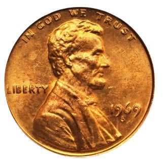 A Lincoln Memorial cent minted in San Francisco in 1969 with a 'doubled die' error is worth up to $600,000