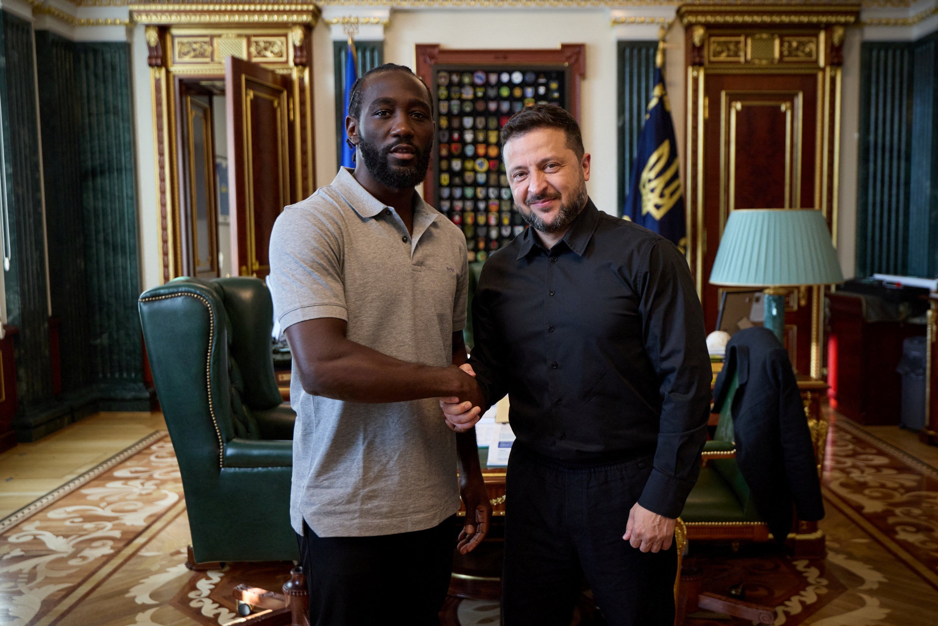 Zelensky shakes hands with former American professional boxer Terence Crawford