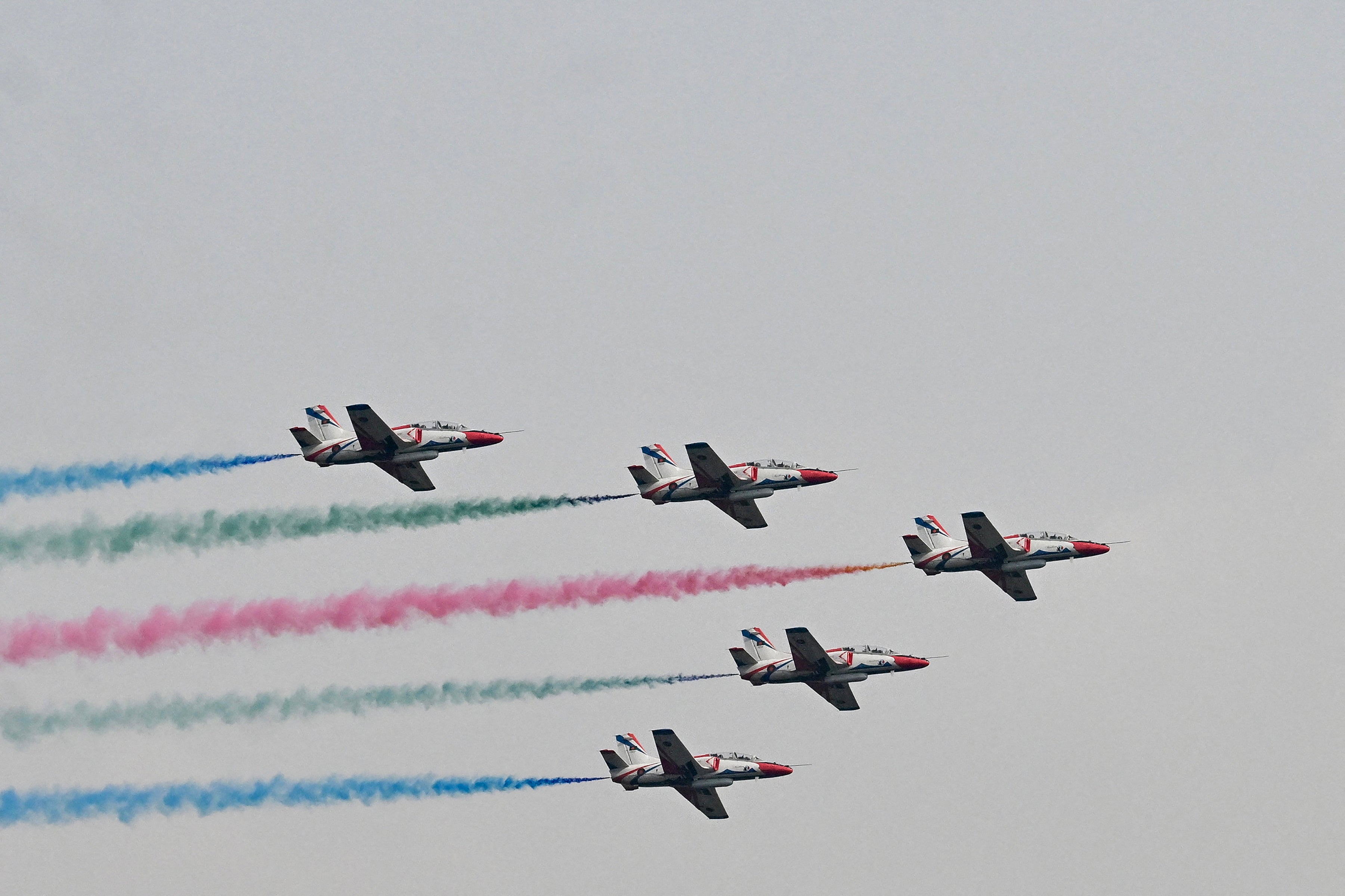 A Bangladesh Air Force aerobatic display team performs during Victory Day celebrations in Dhaka (AFP/Getty)