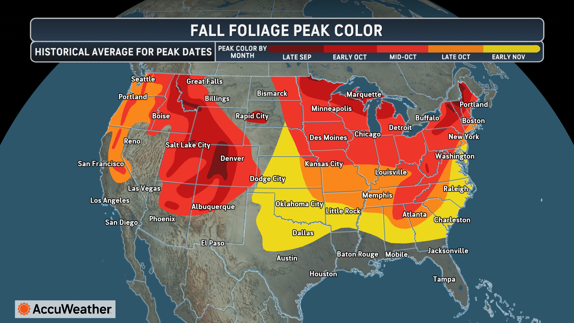 Fall foliage is expected to be the most vibrant around the northern U.S., including New England and the Northeast and the Pacific Northwest