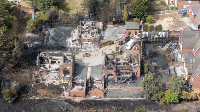 The burnt-out remains of houses following a huge blaze in Stourbridge over the summer