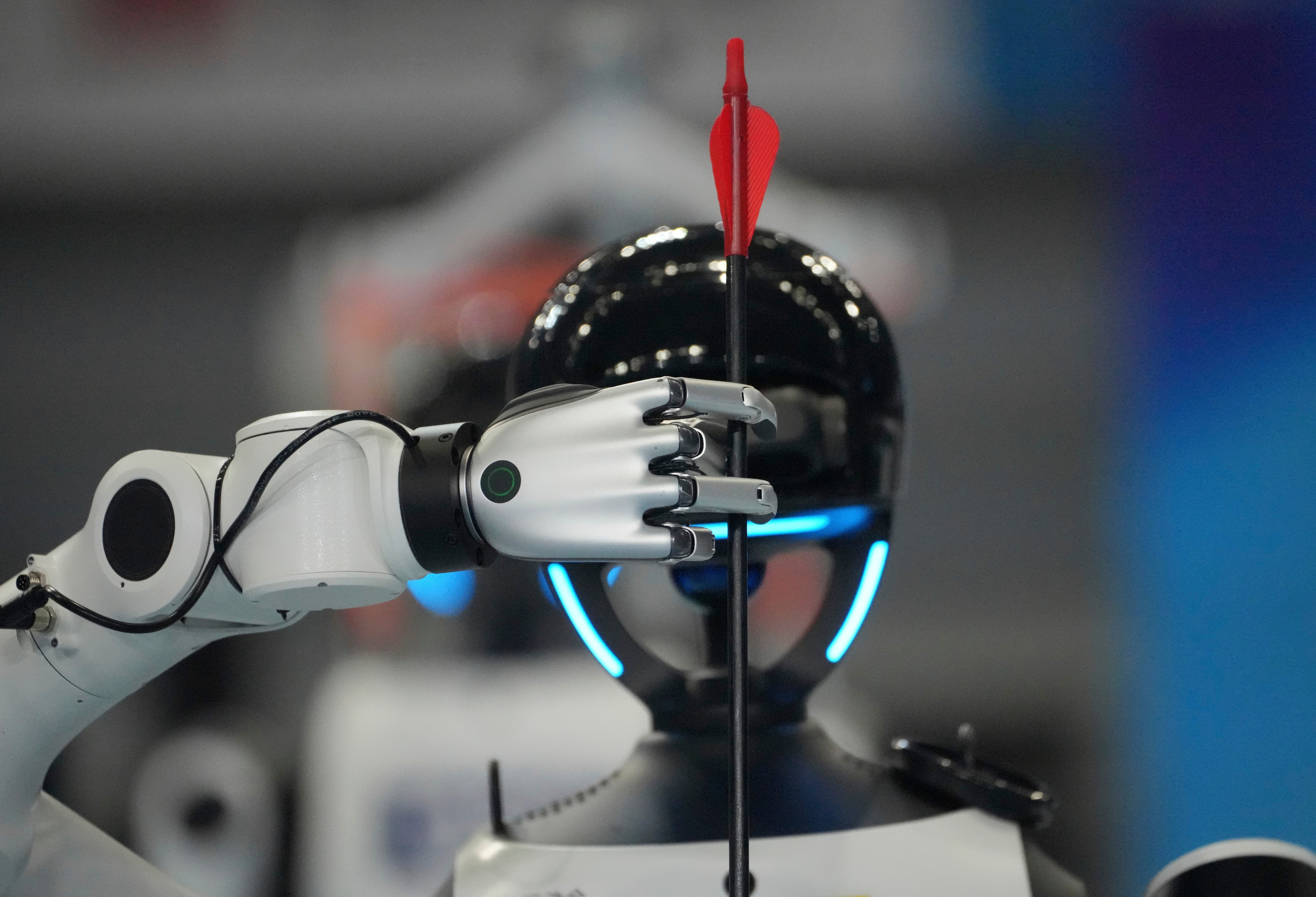 A humanoid robot competes in the pitch pot legged group final