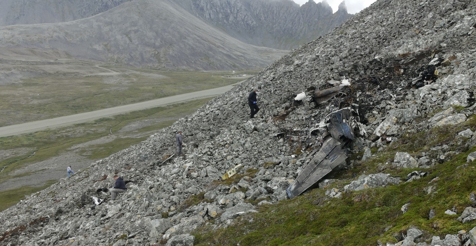NTSB investigators document the accident site Aug. 23, 2026, of the Cessna 441 airplane that crashed near Cape Newenham, Alaska, on Aug. 20