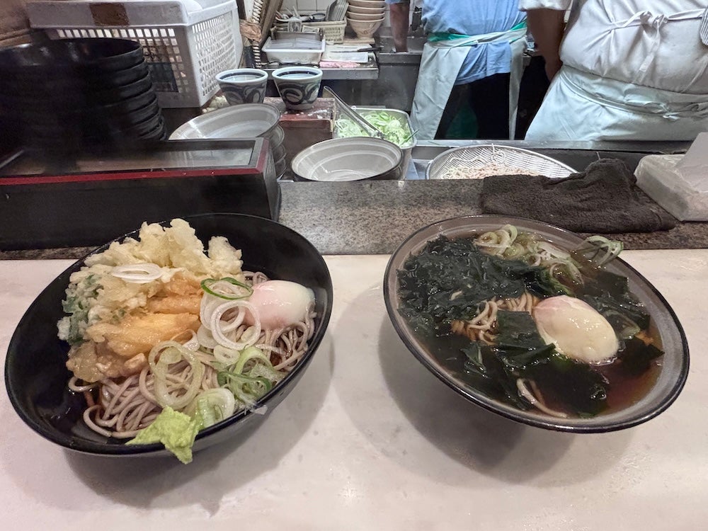 Ellie tucks into soup and noodles at one of Omoide Yokocho’s no-frills ramen bars