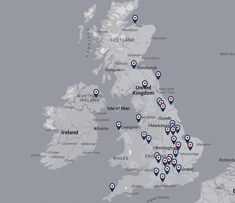 All the RAF stations in the UK mapped