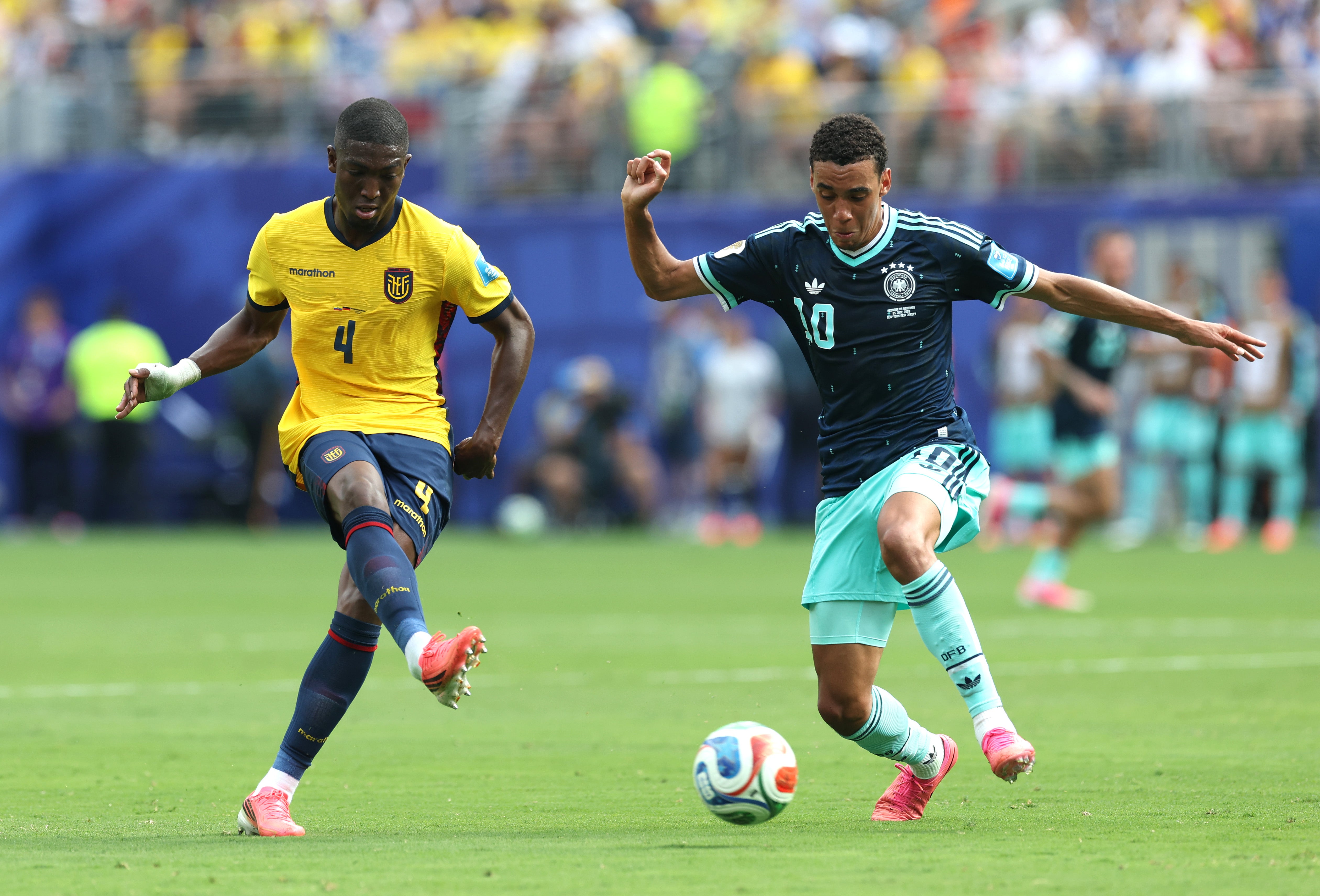 Joel Ordonez, left, in action for Ecuador during the World Cup