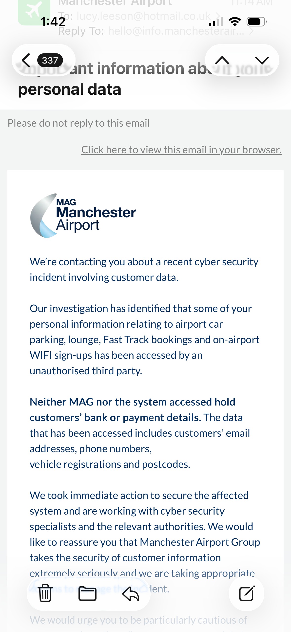 An email was sent out to affected customers