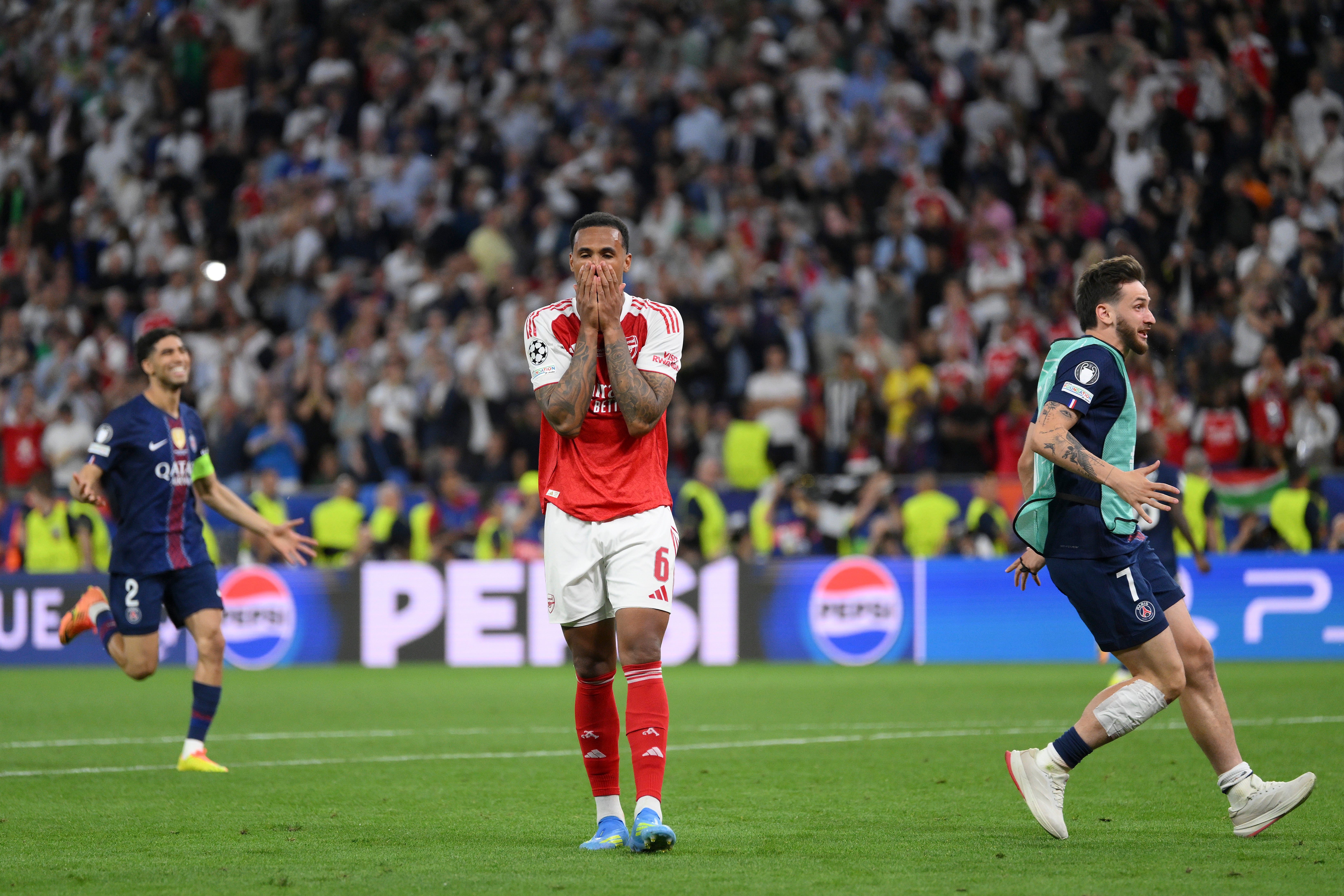 Gabriel of Arsenal reacts after he misses the team's fifth penalty