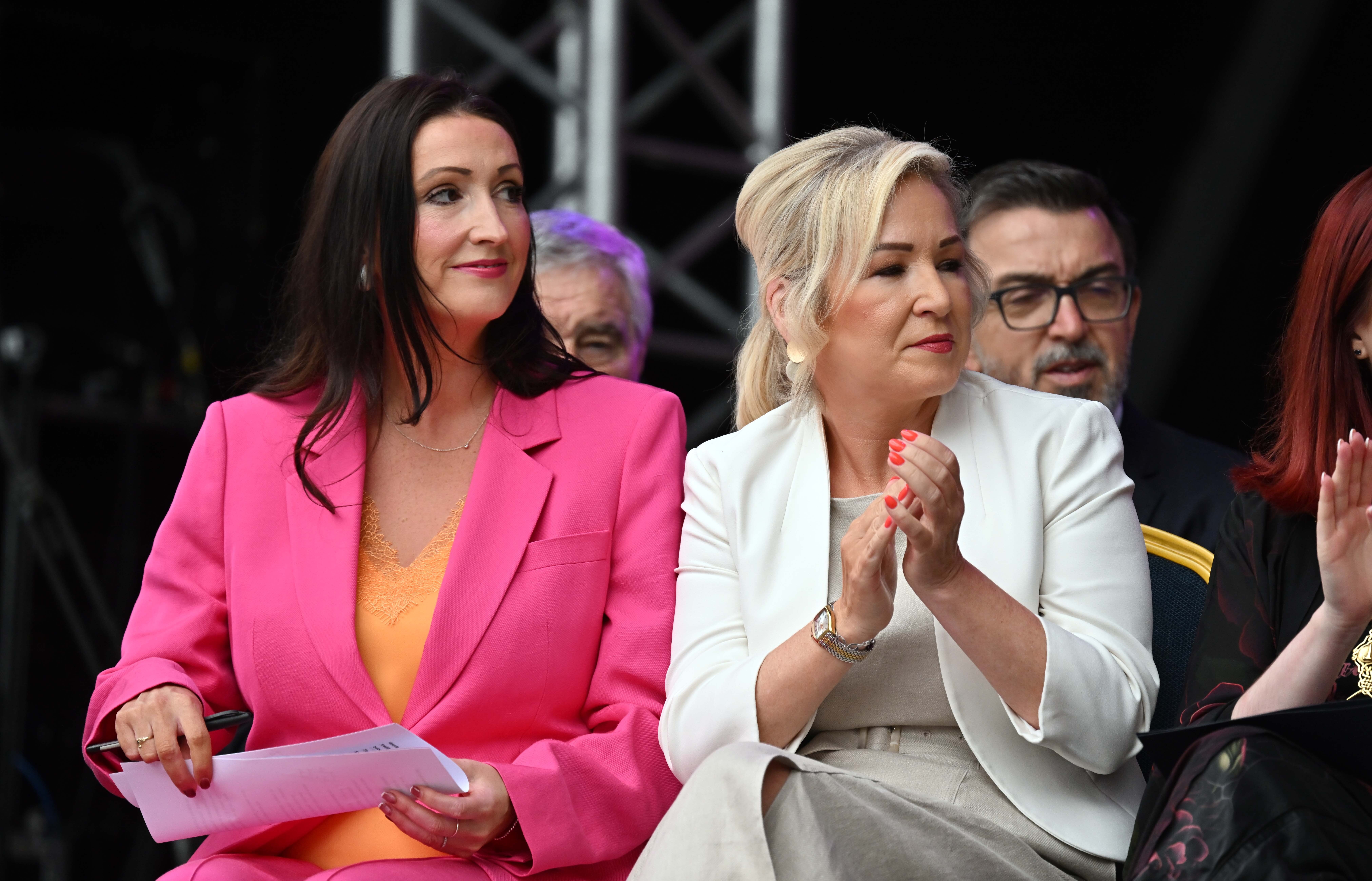 Andy Burnham will meet with First Minister Michelle O’Neill (right) and deputy First Minister Emma Little-Pengelly (Oliver McVeigh/PA) (PA Wire)