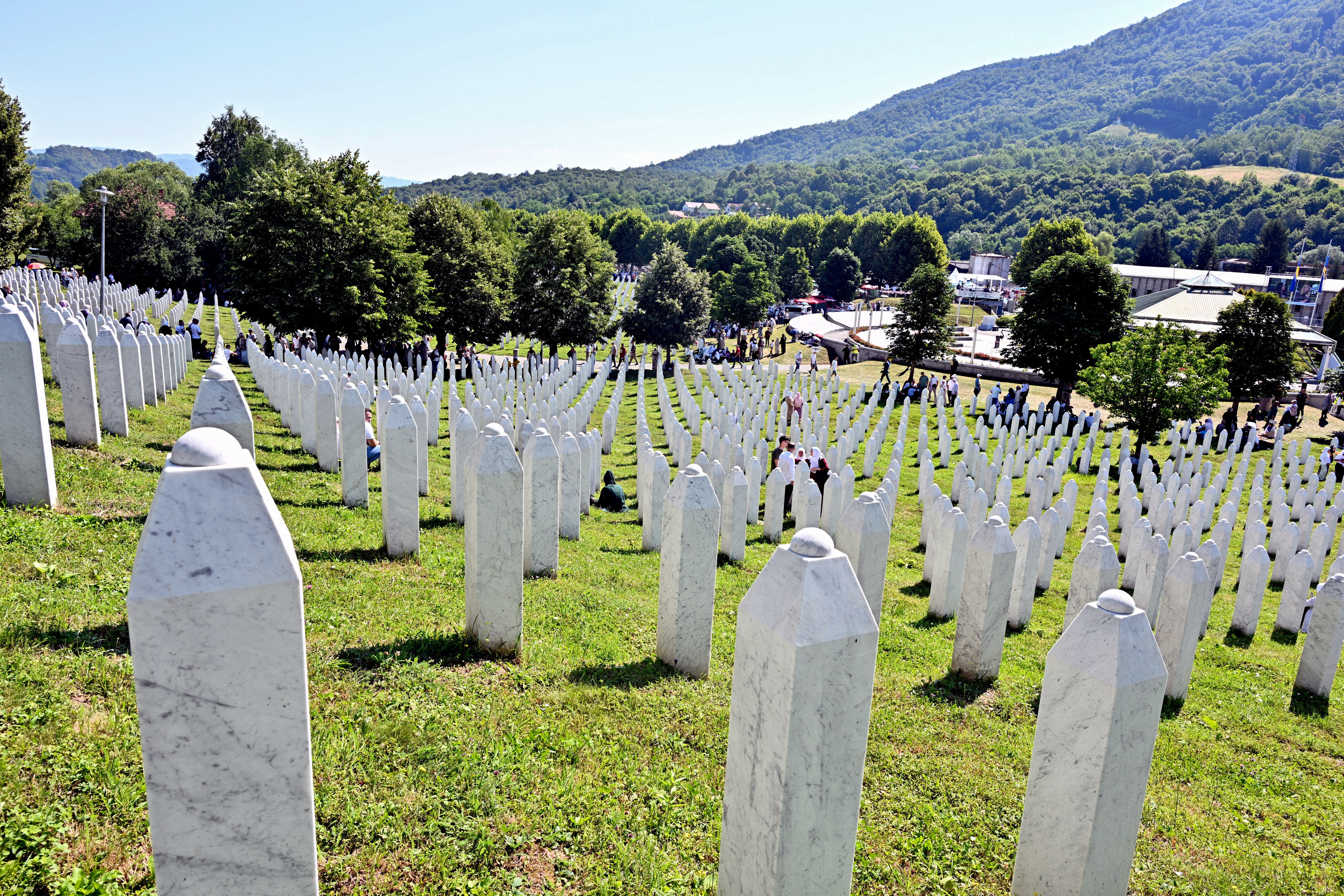 This photograph shows a view of the memorial cemetery in village of Potocari, near Eastern-Bosnian town of Srebrenica, on July 11, 2026, marking the 31st anniversary of Srebrenica genocide. (AFP/Getty)