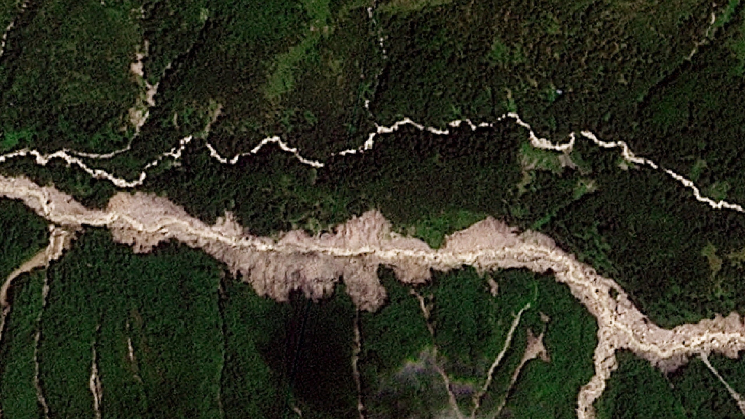 Satellite imagery shows a lake that formed at site of glacier collapse