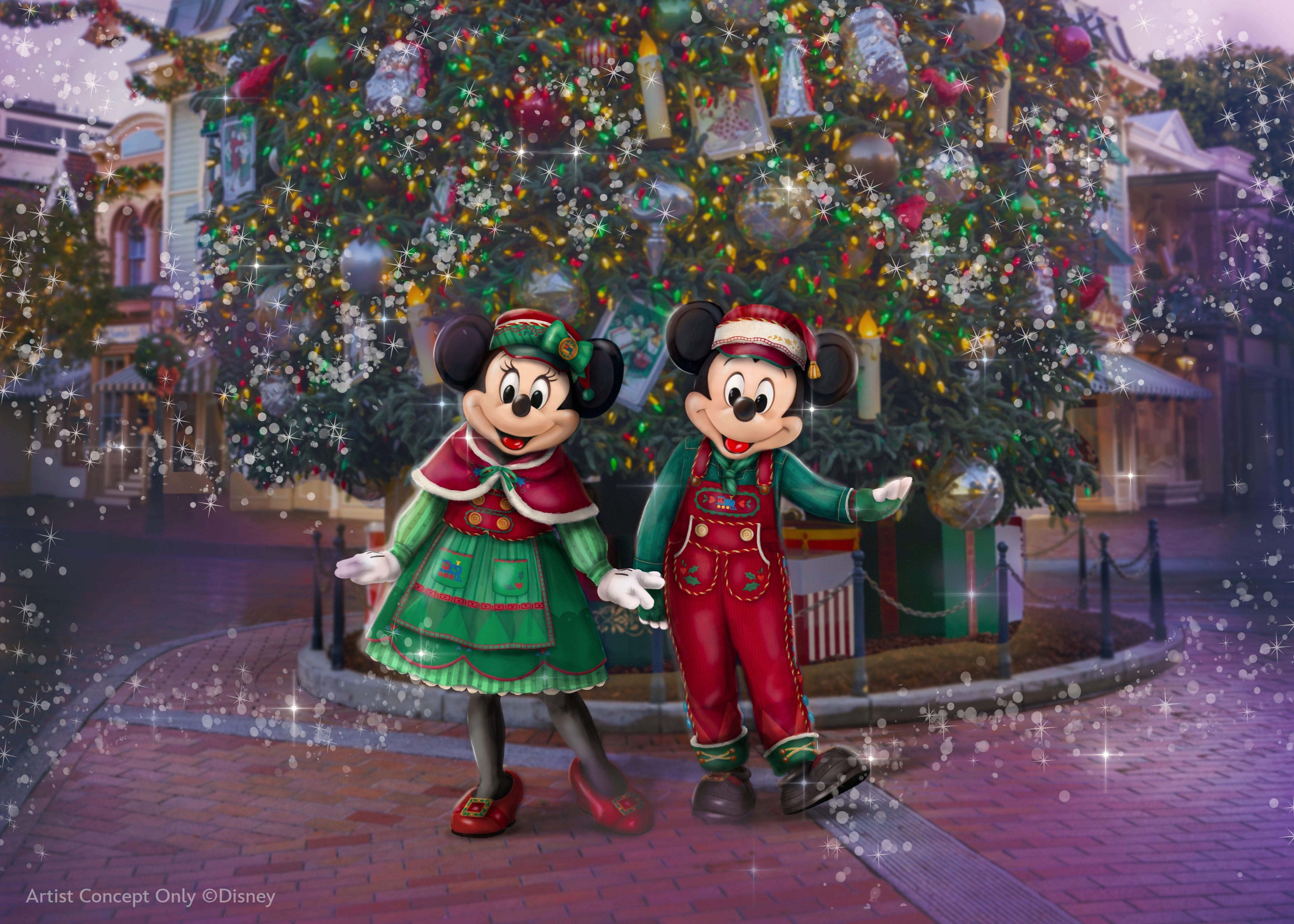 Mickey Mouse, Minnie Mouse and their friends will greet visitors at Disneyland Park in new holiday attire inspired by holiday travel and a winter alpine gathering (Disneyland Resort)