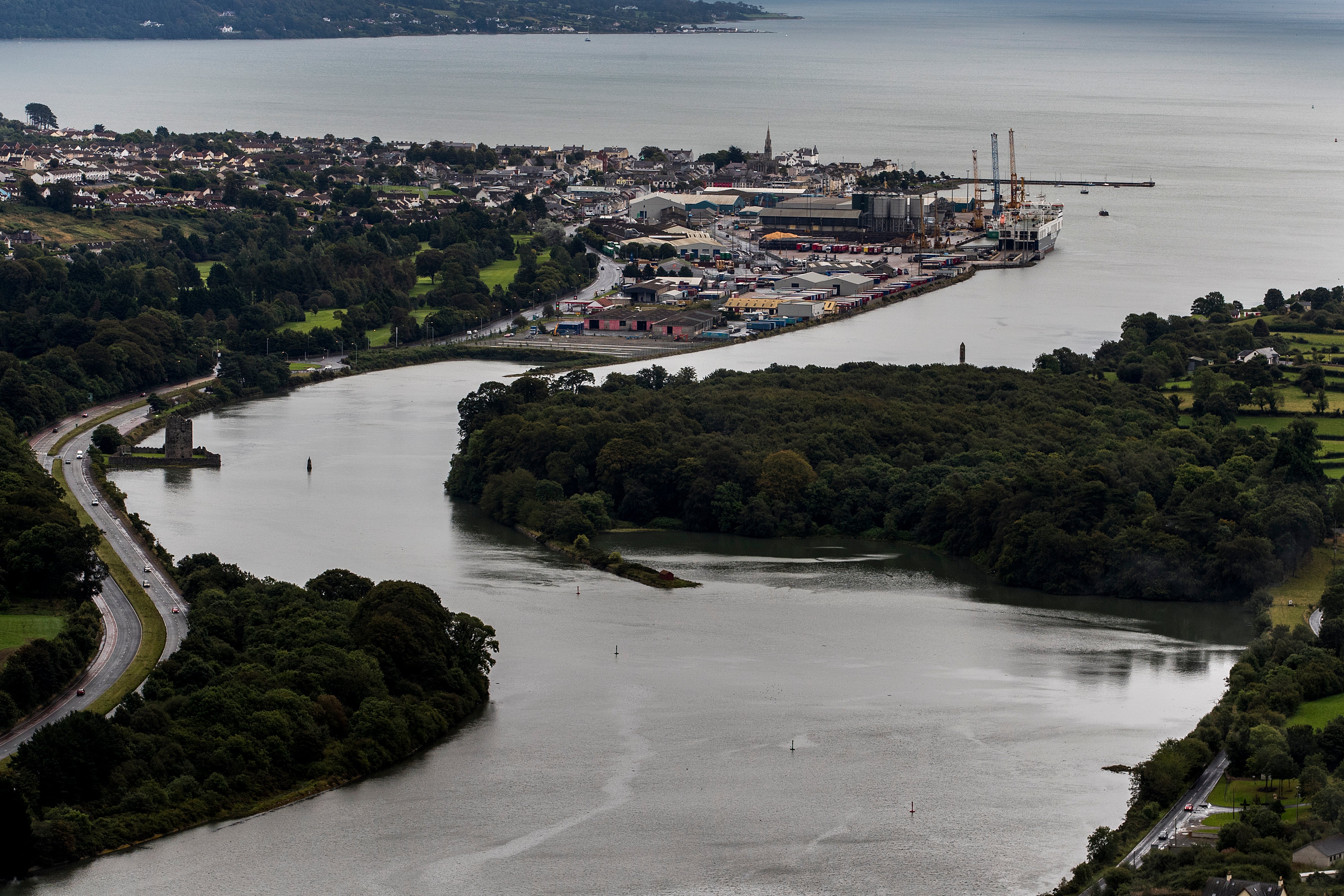 Narrow Water Point and Warrenpoint Port on the hills outside Newry where the Newry River flows out to Carlingford Lough, the UK and Republic of Ireland share a border through the lough (Liam McBurney/PA) (PA Archive)