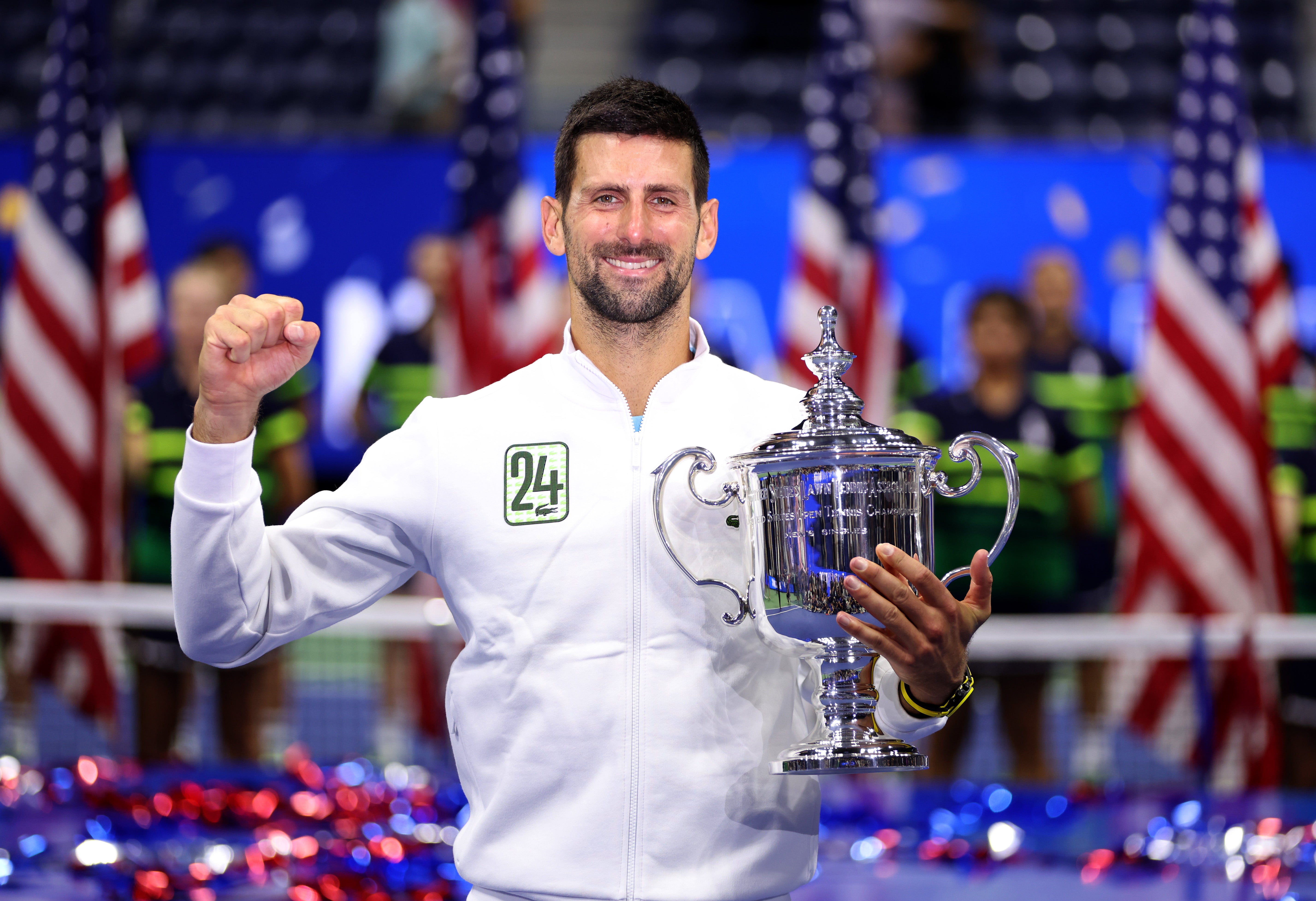 Djokovic celebrated his 2023 US Open crown with a special '24' jacket