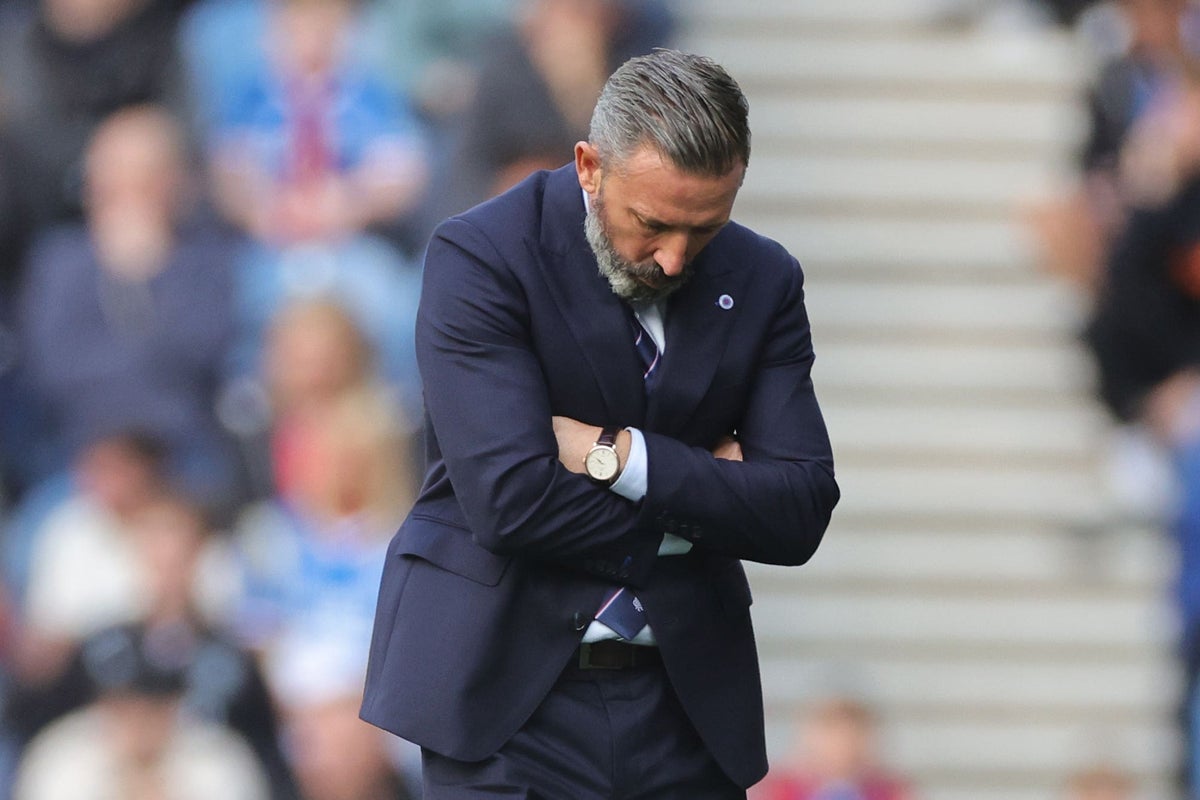 Derek McInnes reacts on the touchline during Rangers' penalty shootout defeat to Jablonec in the Conference League play-off.