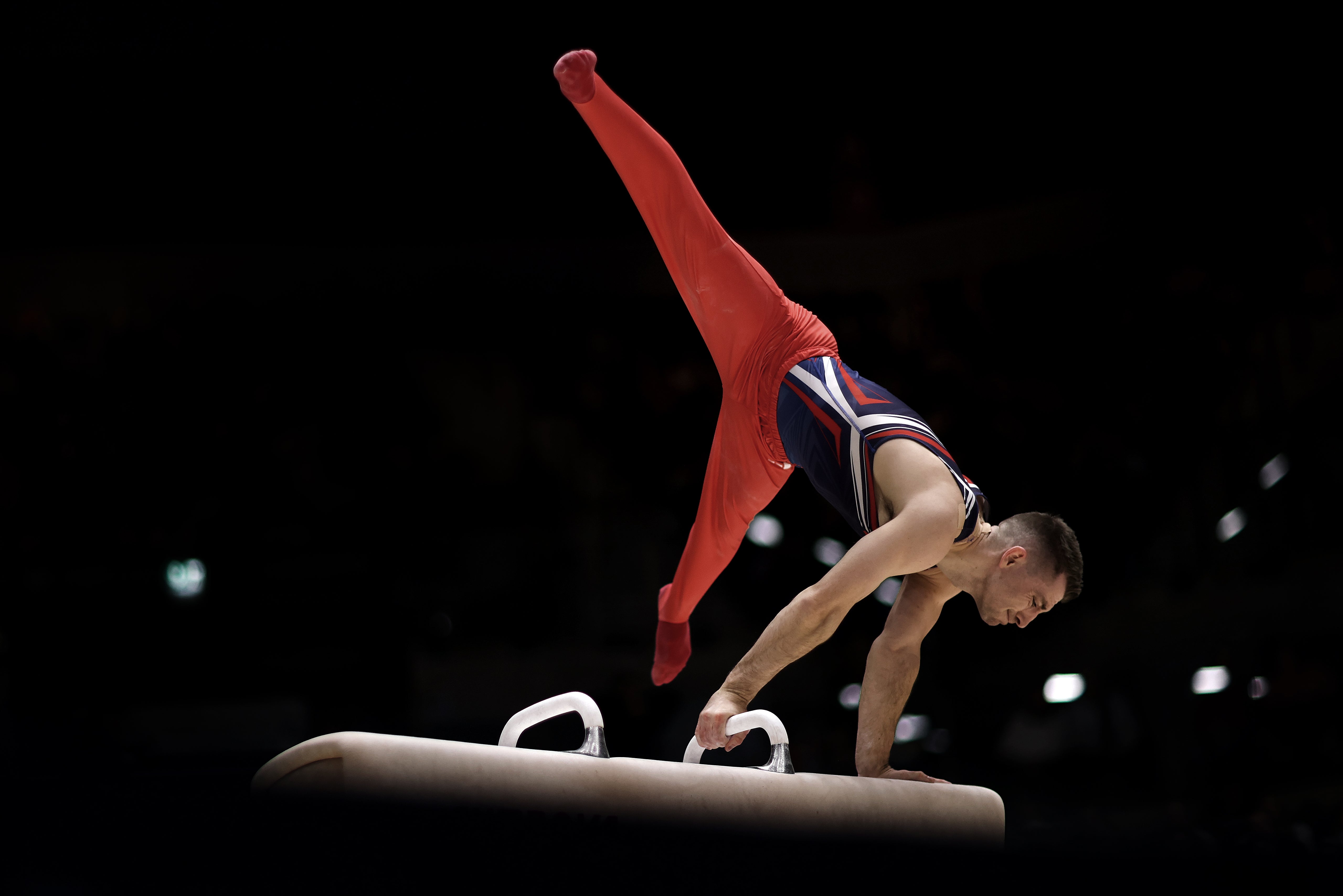 Whitlock is training a new skill on the pommel horse ahead of LA