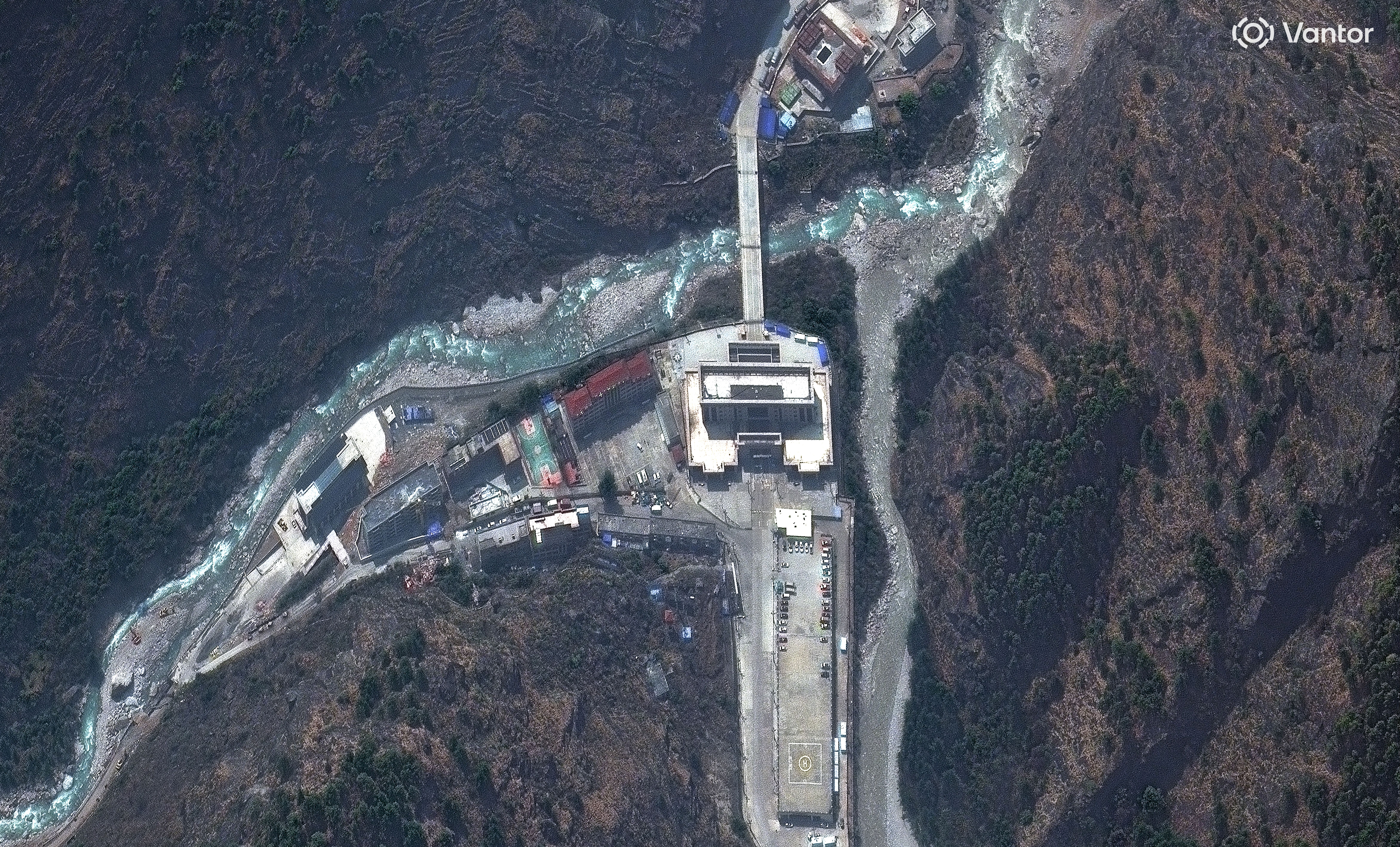 This satellite image provided by Vantor shows the China-Nepal border and the Rasuwagadhi border post in Nepal on 19 April 2024
