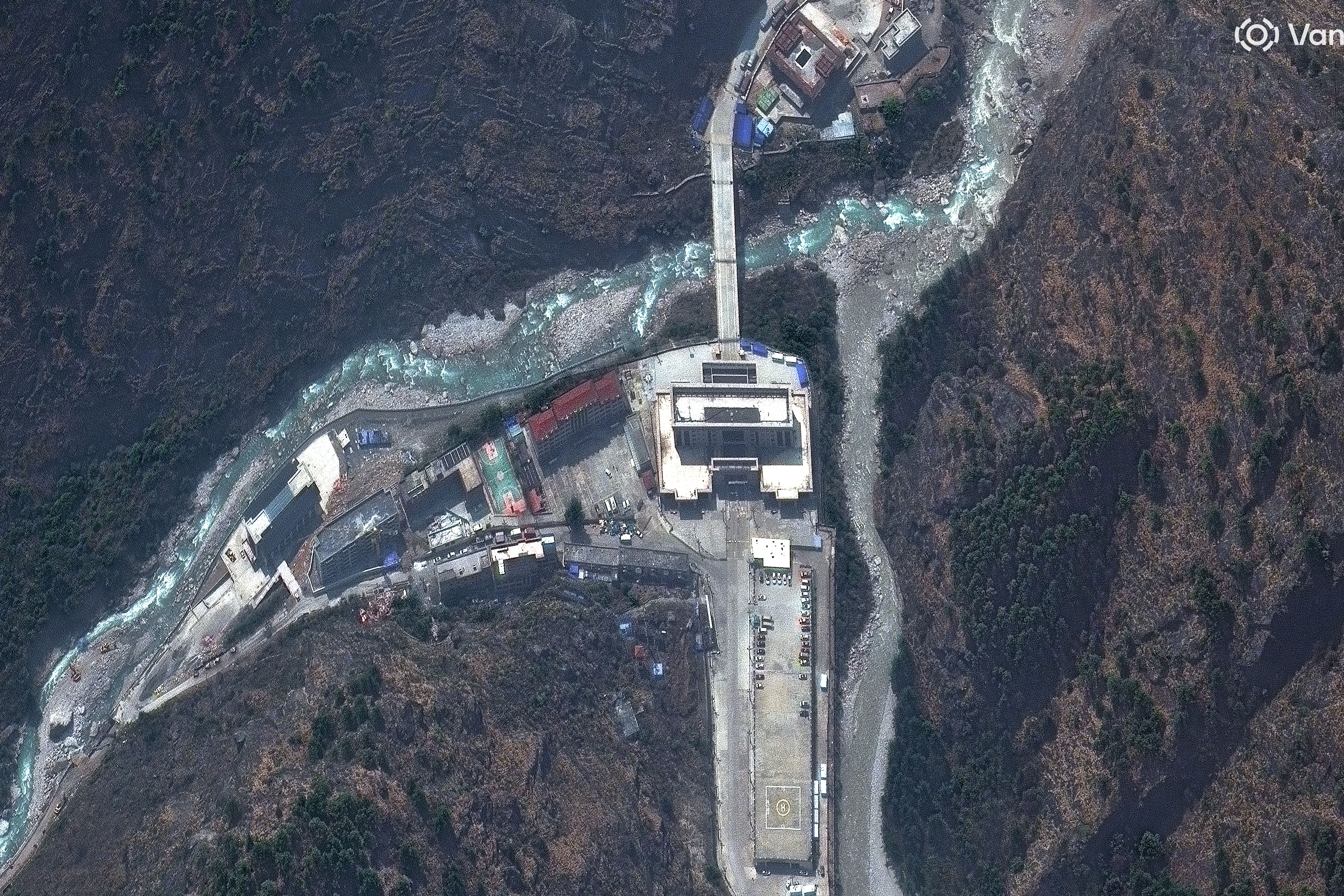 This satellite image provided by Vantor shows the China-Nepal border and the Rasuwagadhi border post in Nepal on 19 April 2024 (Vantor)