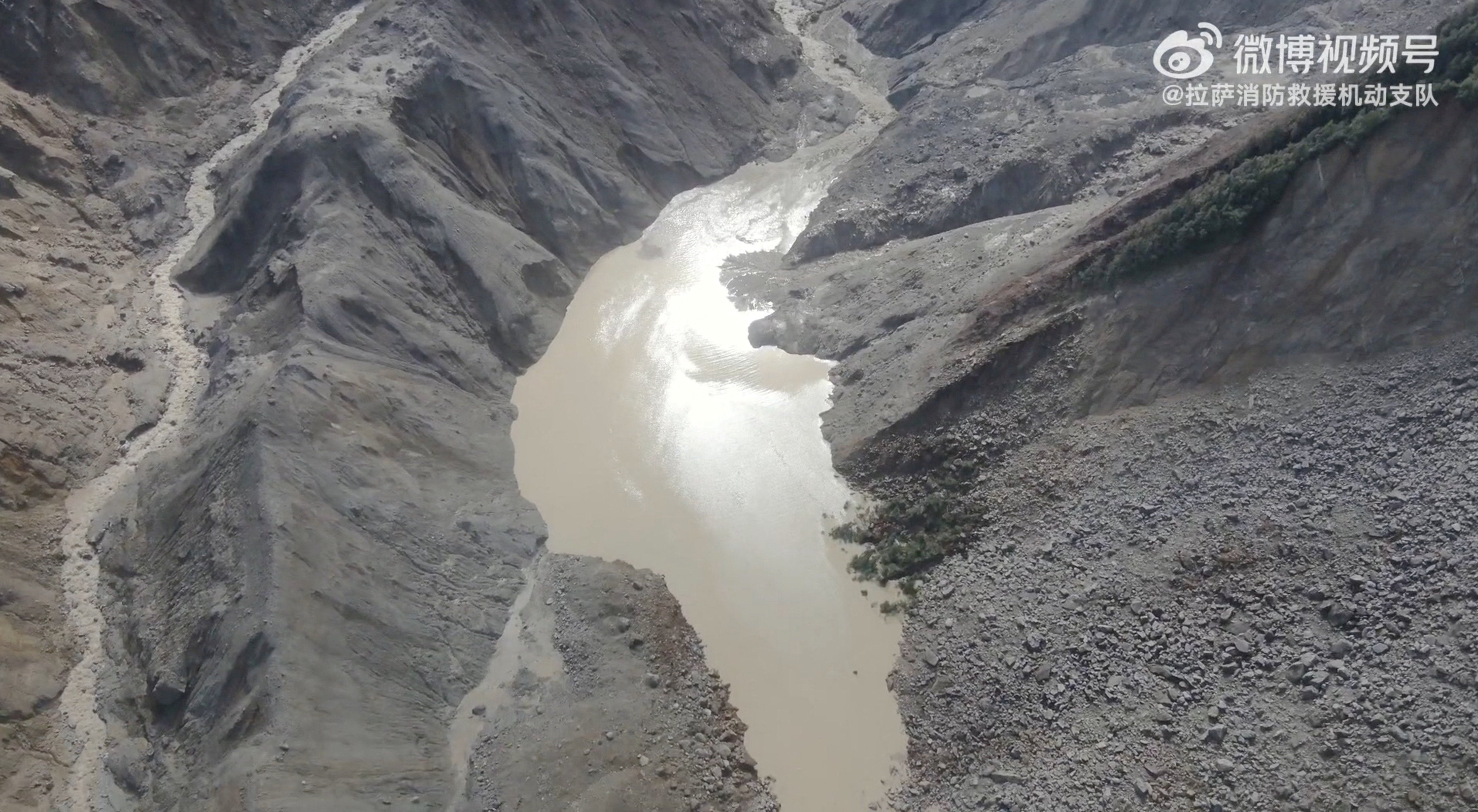 A drone view shows a barrier lake formed following a mudslide, in the border area between the Tibet Autonomous Region, China and Bagmati province, Nepal, 27 August 2026 (Reuters)