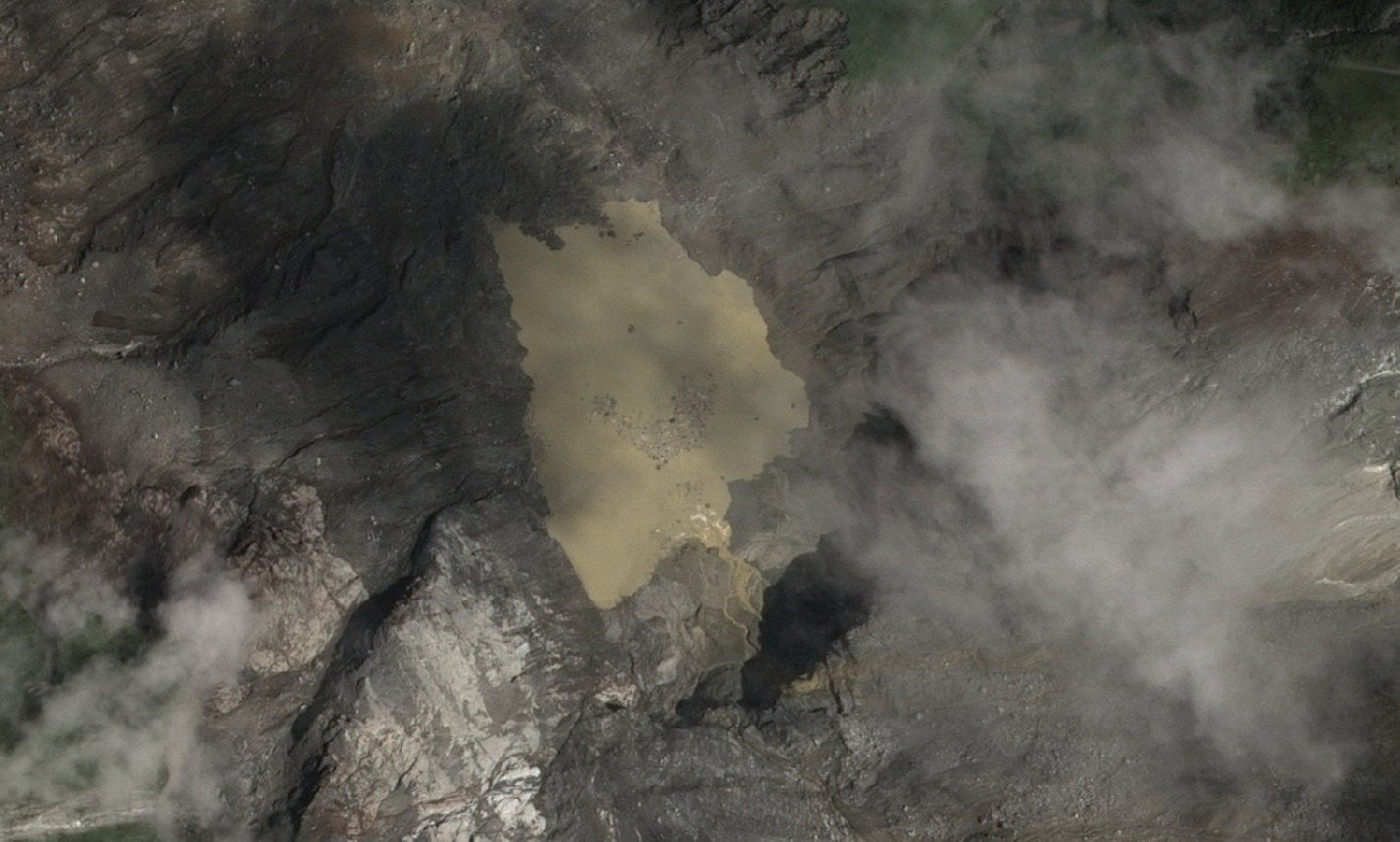 Satellite image shows one of two lakes at the site of the glacial collapse,in the border area between Nepal and Tibet Autonomous Region, China