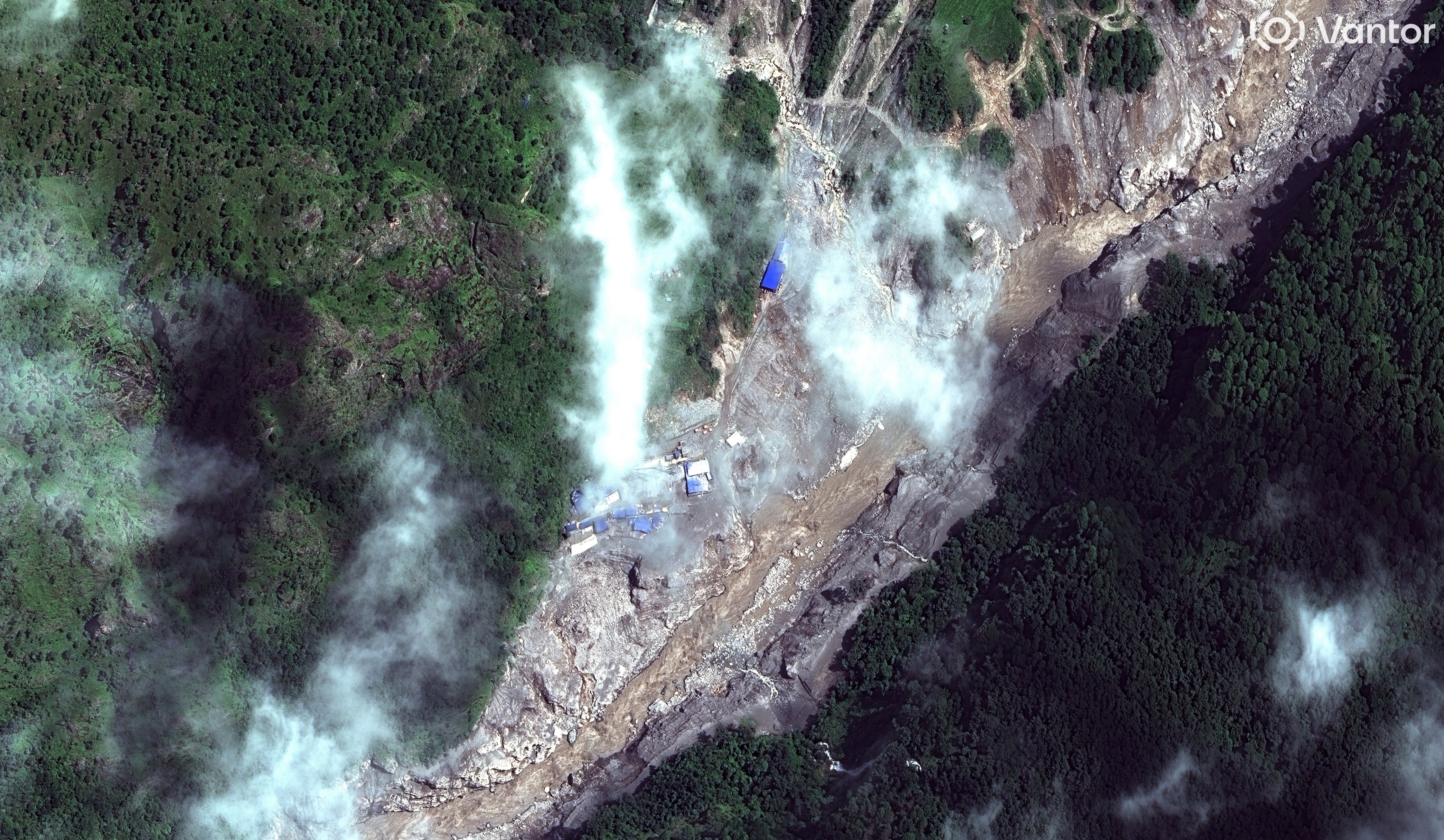 How the bridge and buildings on Trishuli River in Nepal looked after August’s flash floods