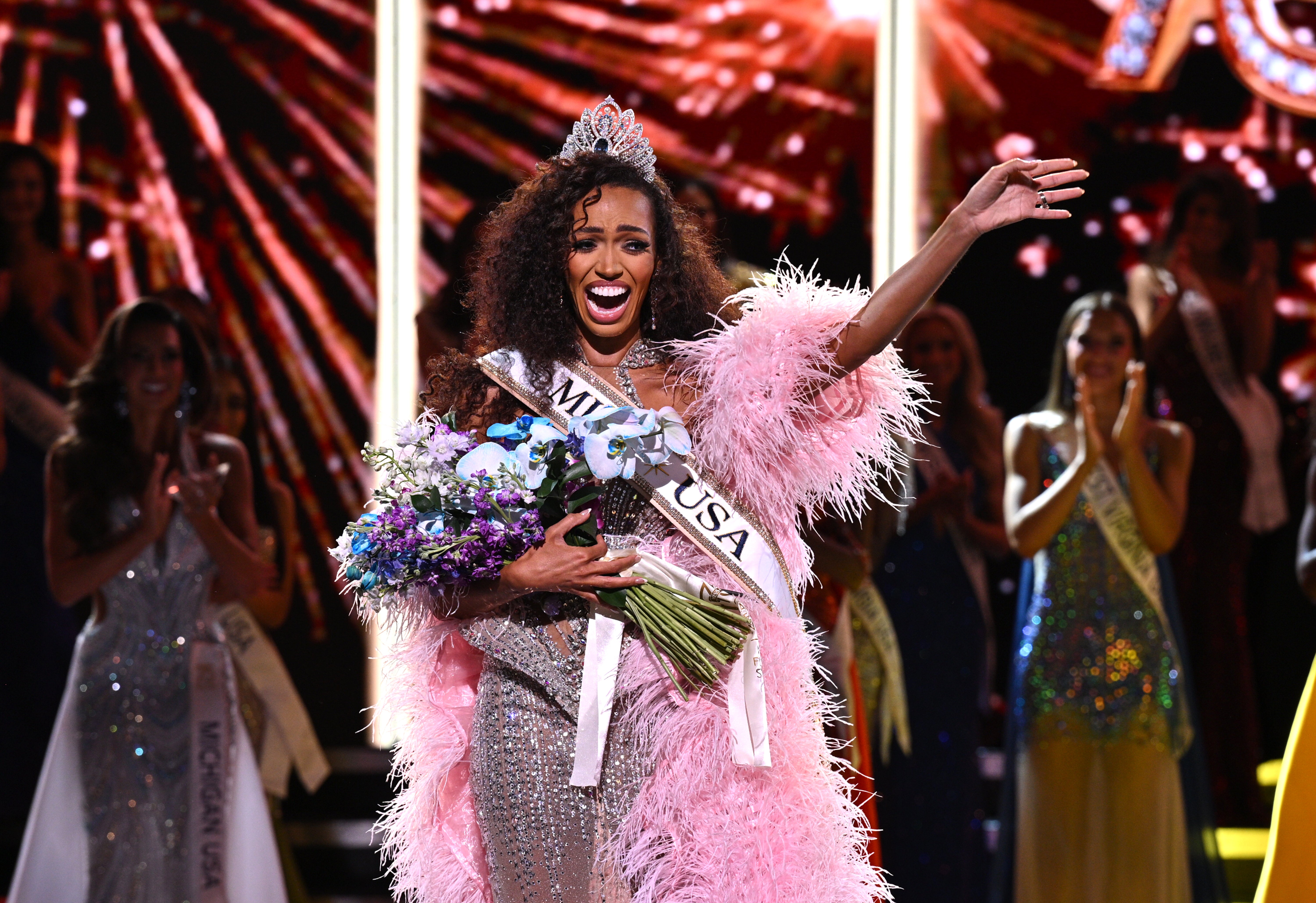 Miss USA 2026 reacts after becoming first mother ever to win pageant