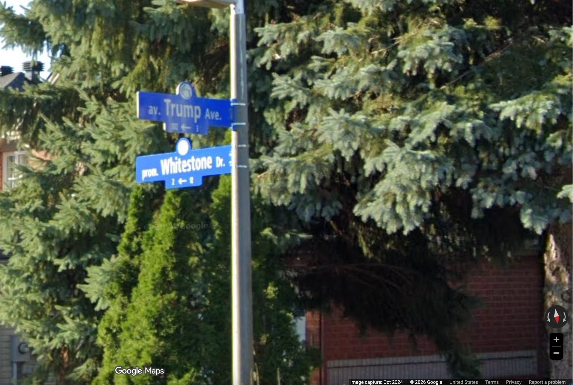 A street sign showing Trump Avenue in Ottawa's Central Park neighborhood. The street was named after President Donald Trump 25 years ago in keeping with the 'New York' theme of the neighborhood. The Ottawa City Council has voted unanimously to change the street's name