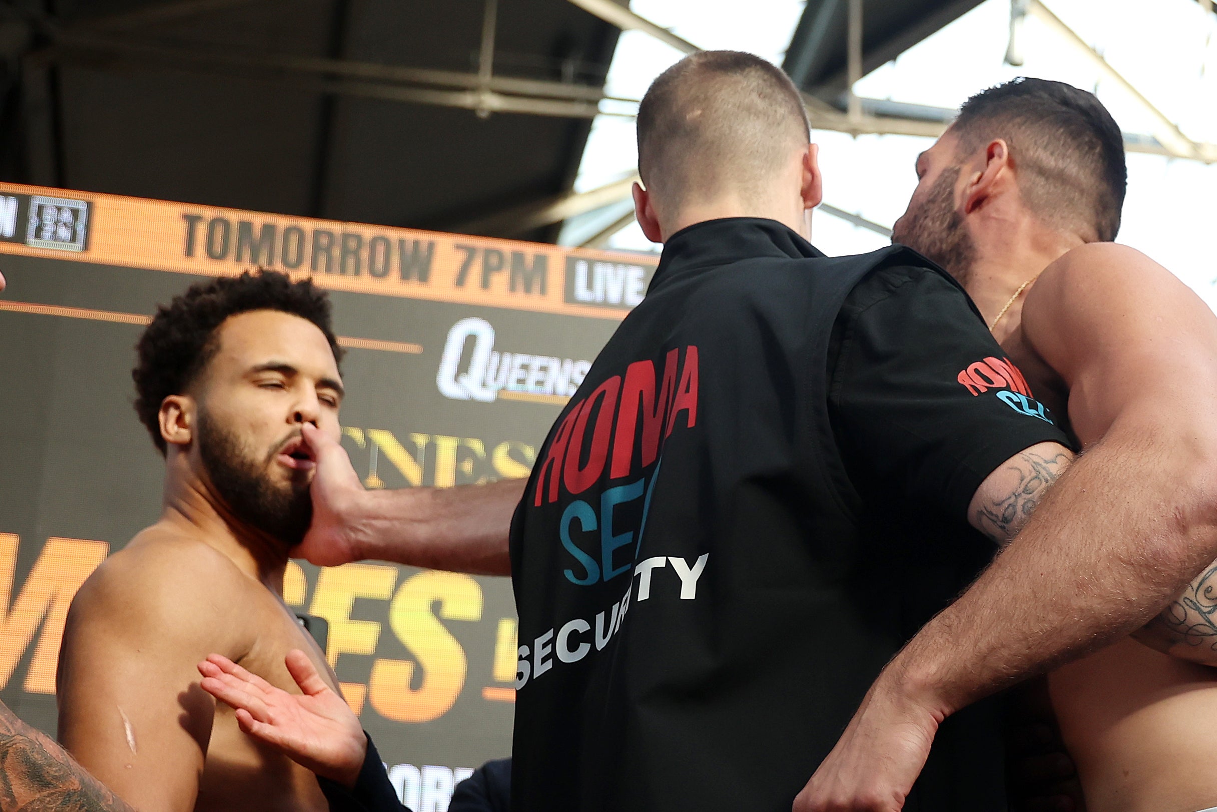 Filip Hrgovic slapping Moses Itauma at their weigh-in (PA)