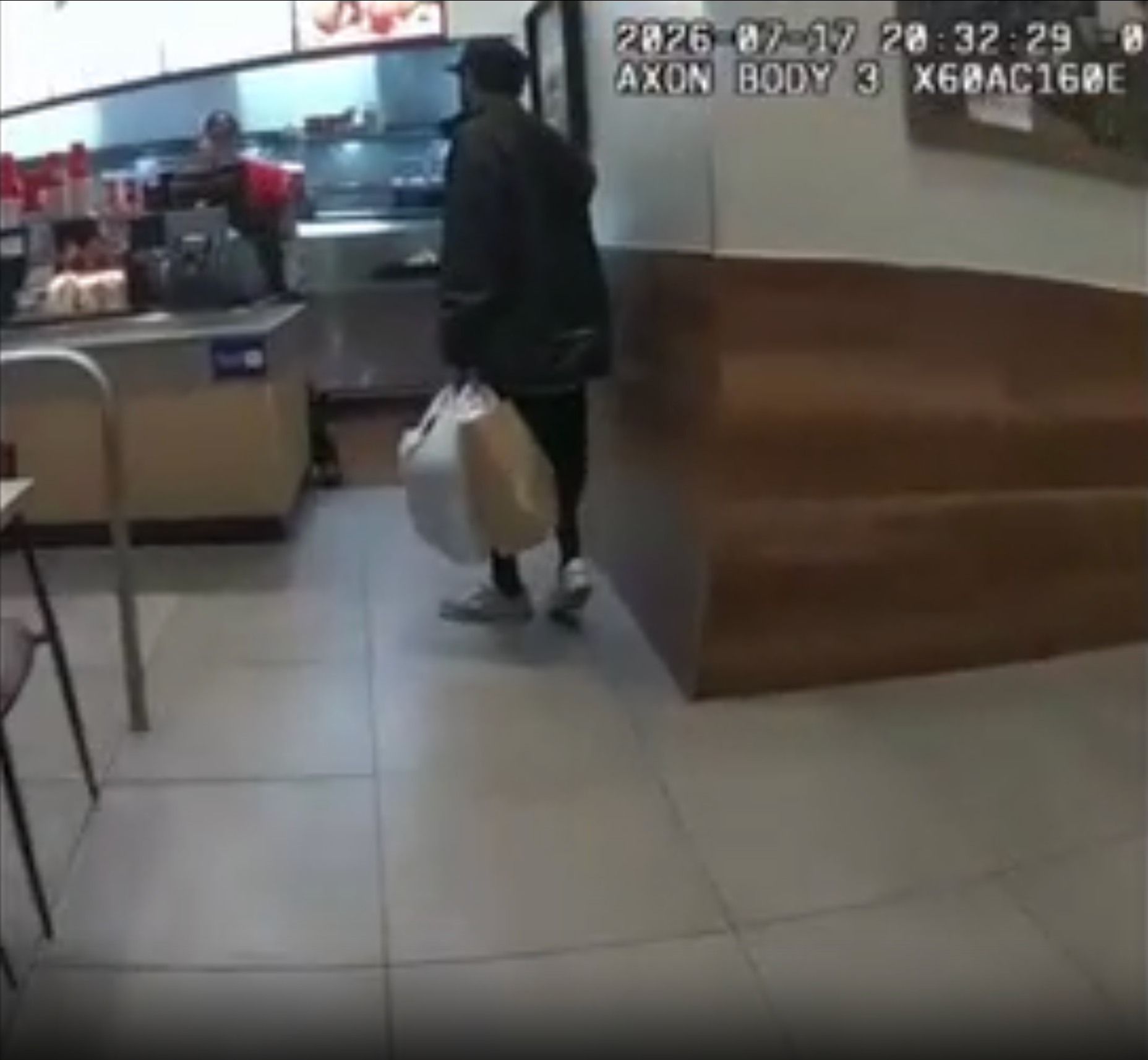 They approached the suspect, who has not been identified, at the counter, tackled him and handcuffed him