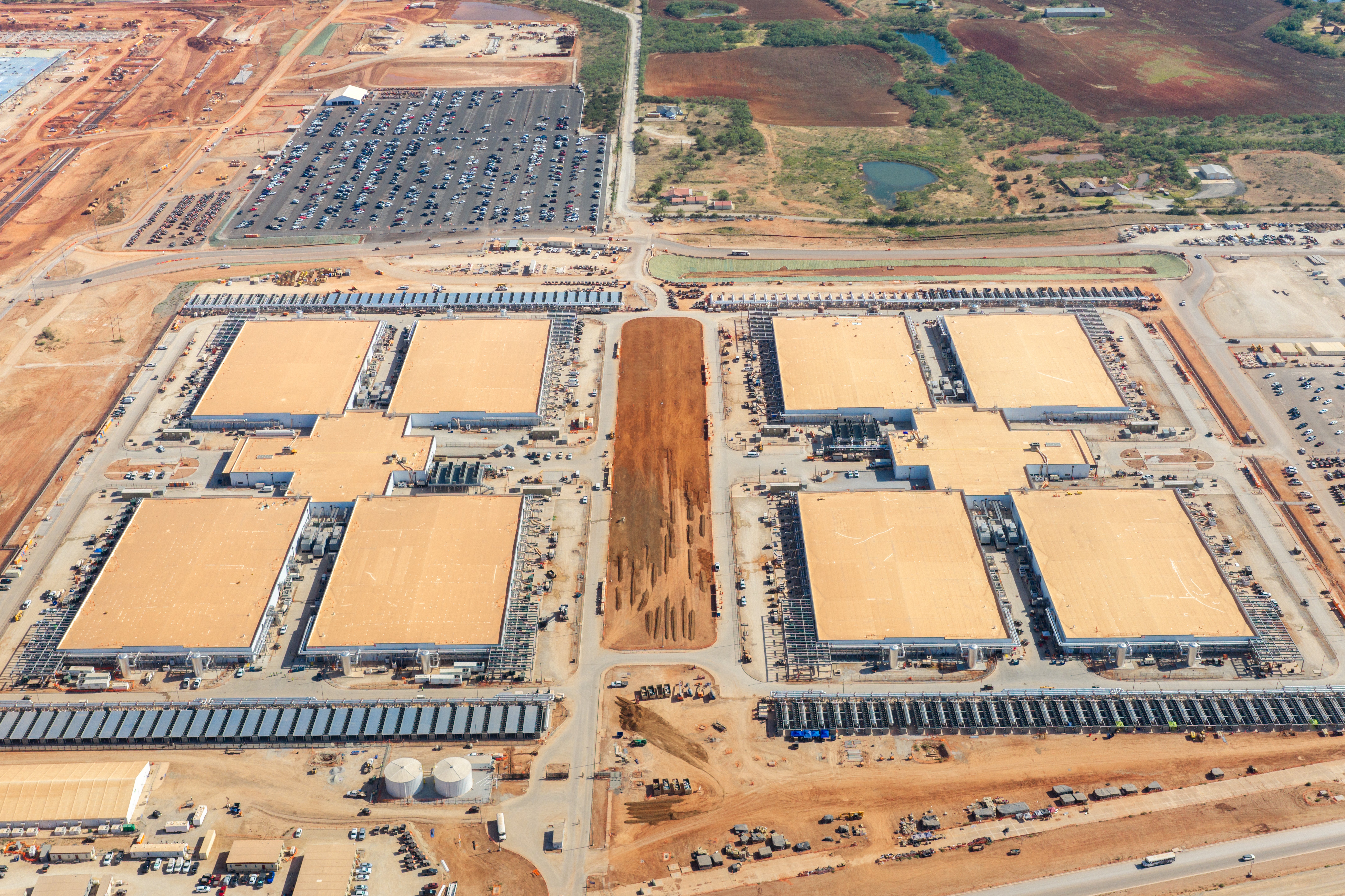 The Stargate Oracle AI data center campus is seen in rthis aerial view over Abilene, Texas. It will span roughly 4 million square feet and be operated by Oracle for OpenAI. The facility is the first Stargate site to go live and is expected to be fully completed by the end of 2026.