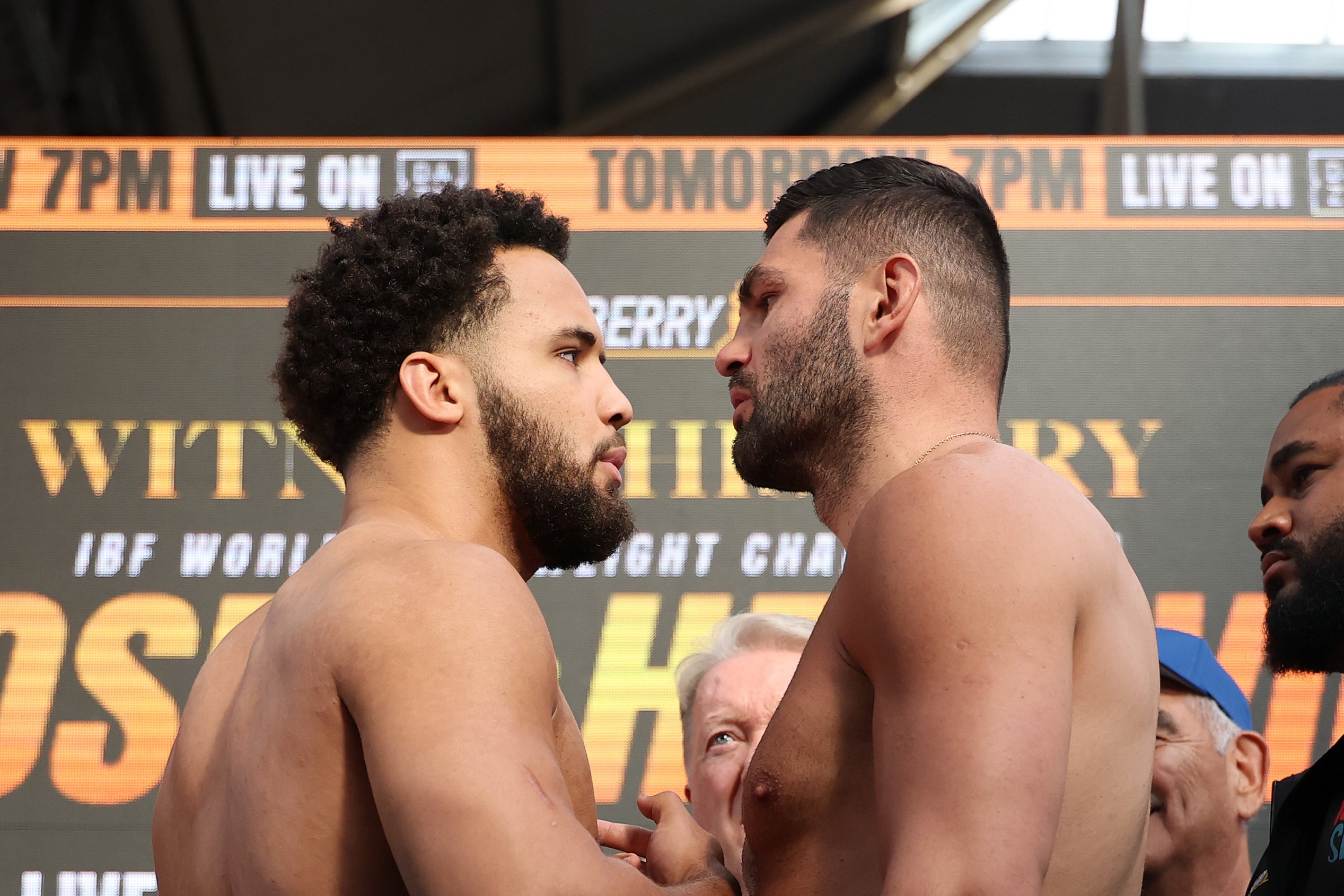 Moses Itauma (left) and Filip Hrgovic facing off one last time before their first bell (Getty)